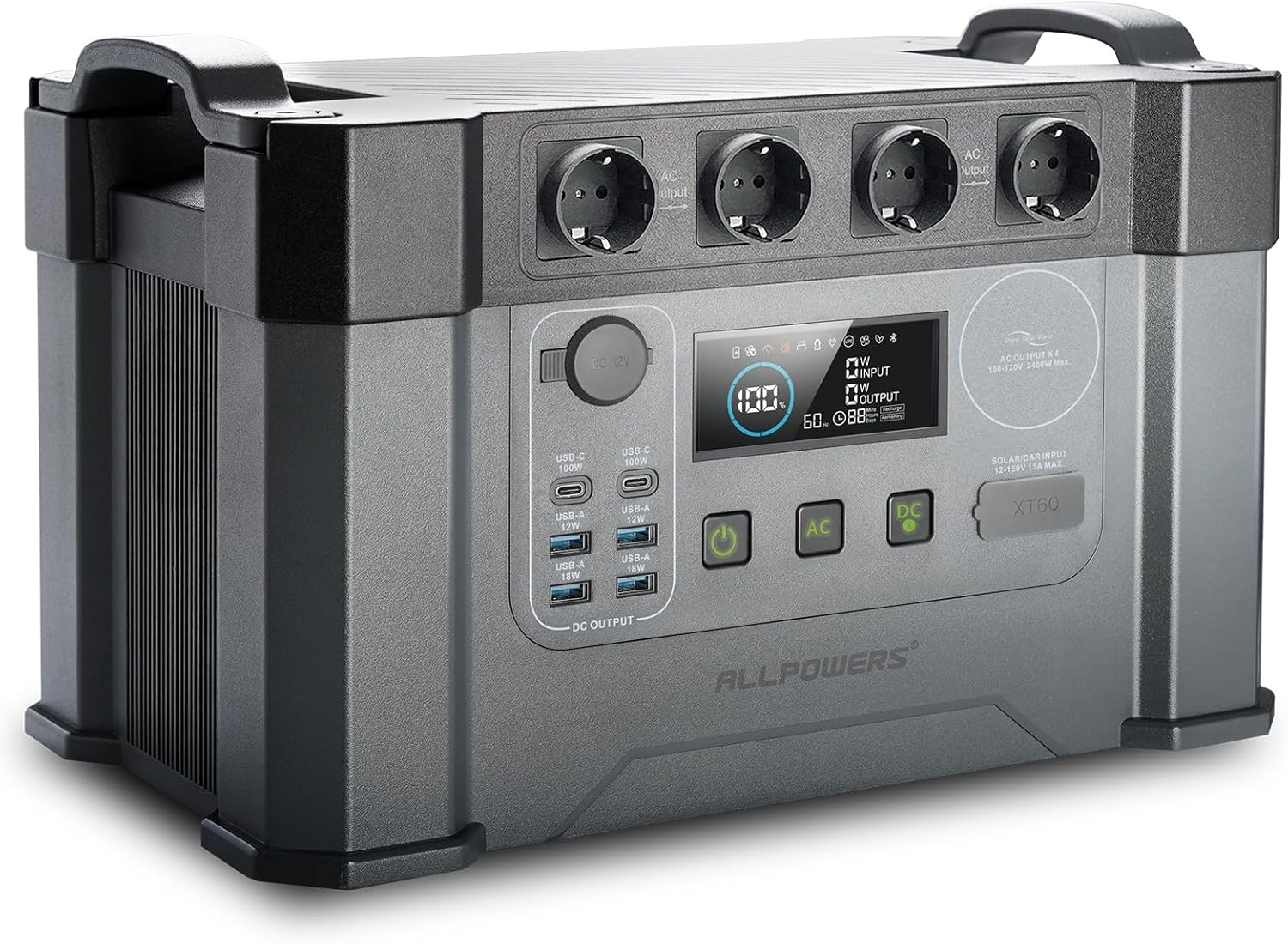 ALLPOWERS Tragbares Kraftwerk 2400 W (4000 W Surge) AC-Steckdosen 1451 Wh Akku MPPT-Solargenerator Mobiler Stromspeicher für Wohnmobil Camping DIY Notstromgenerator Wohnmobil Zuhause Notfall