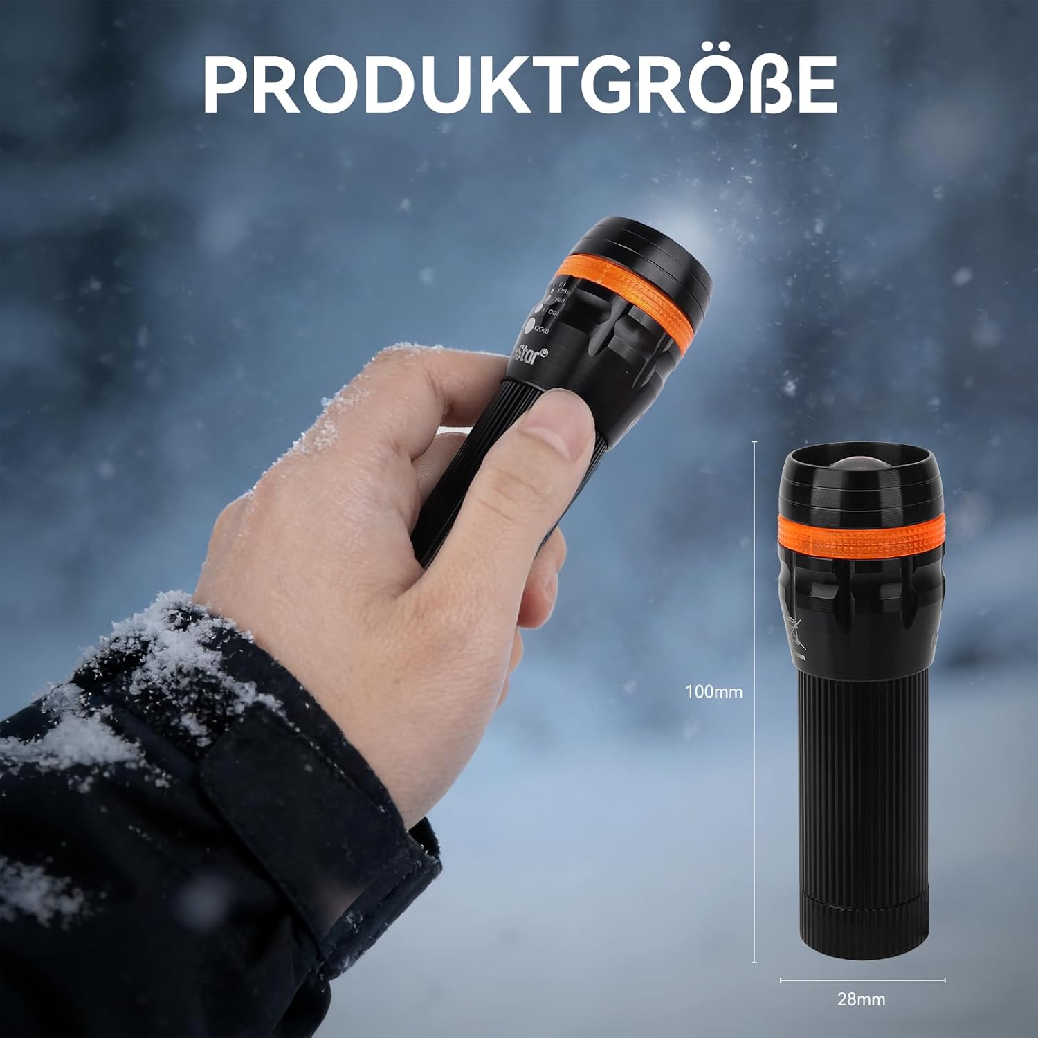 EXTRASTAR LED-Taschenlampe, 2 Stück, Mini-Taschenlampe mit 150 Lumen, 3 Beleuchtungsmodi, stufenlos zoombar, IP44 spritzwassergeschützt, kompakte Taschenlampen für Zuhause, Outdoor und Notfall – Bild 2