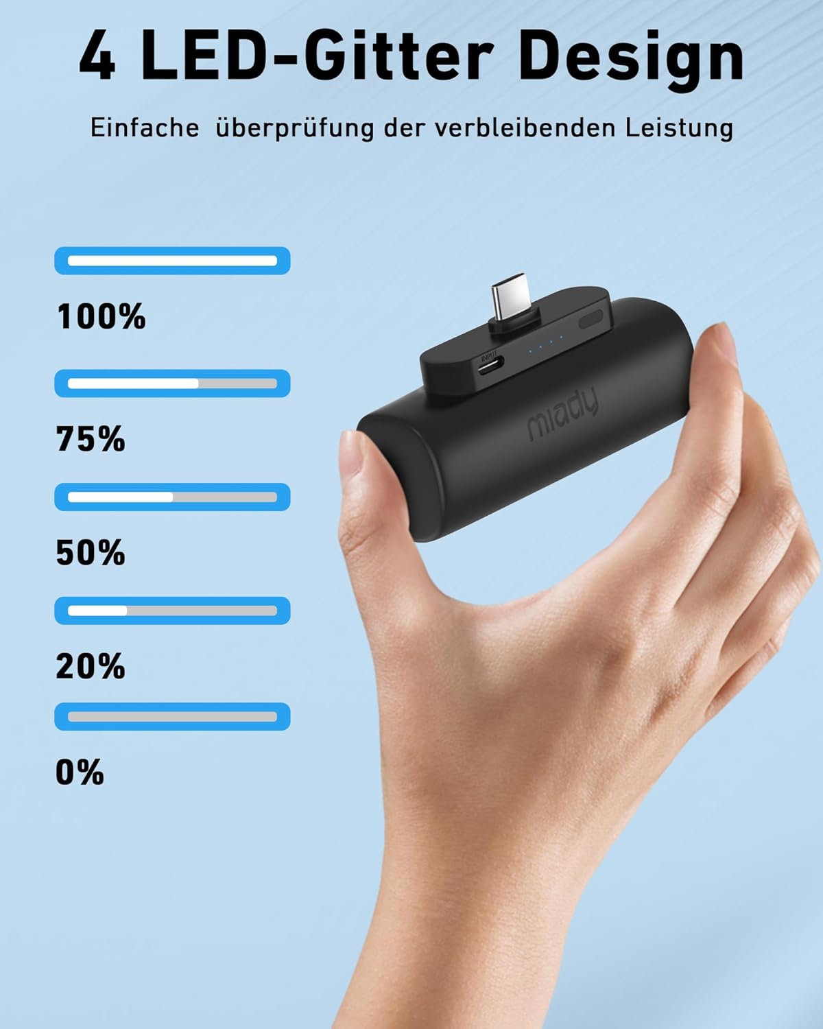 Miady Mini Power Bank klein aber stark, 5000 mAh 5V/2,4A USB C Ausgang Externe Akkus, kompatibel mit iPhone 17/16/15, Samsung S24/S23 Serie, Xiaomi, iPad Pro/Air, AirPods usw. – Bild 7