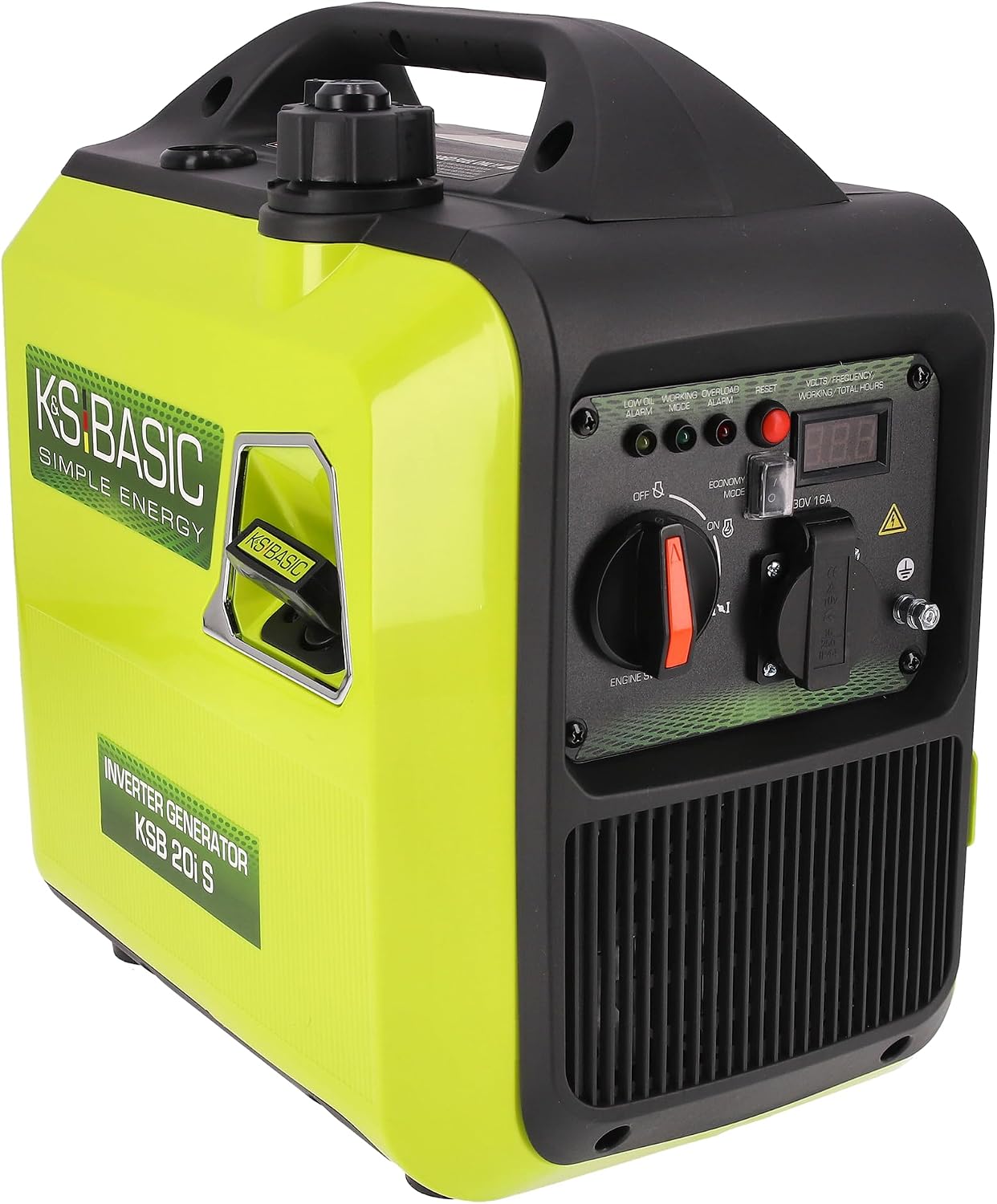 K&S BASIC 20i S Inverter-Generator, 2000 W, Notstromgenerator, Benzingenerator, 230 V, reiner Sinuswellen-Stromgenerator mit Eco-Modus, LED-Anzeige, 1,8 kW Nennleistung, tragbar, für Camping, Zuhause
