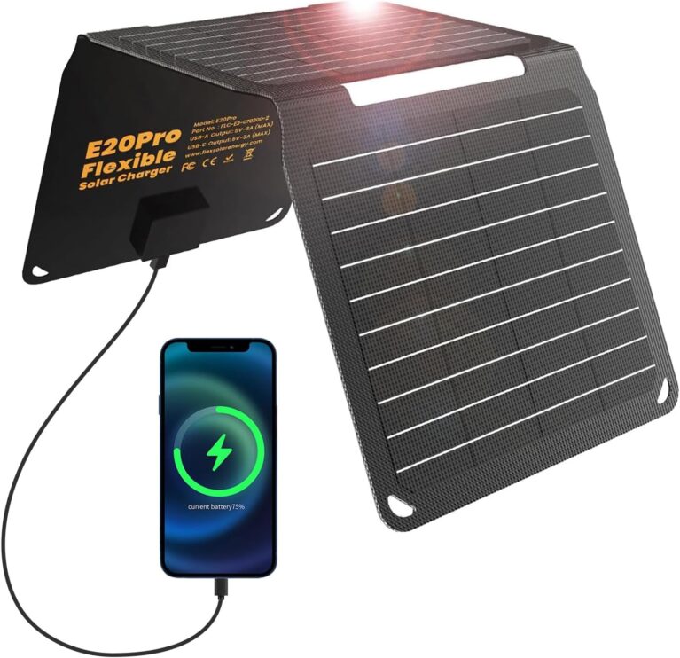 FlexSolar 20 W tragbares faltbares Solarladegerät – USB-A und USB-C, 5 V 3 A, IP67 wasser- und staubbeständig, Hochleistungs-Solarpanel für Outdoor, Wandern, Camping, Notfälle