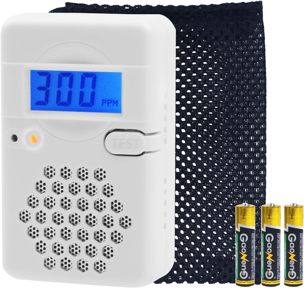 LSENLTY Kohlenmonoxidmelder, 3 Jahre Standby-Zeit, 0–999 CO-Detektorbereich, 85 dB lauter Kohlenmonoxidmelder für Reisen und Camping (Netztasche, Batterie im Lieferumfang enthalten)