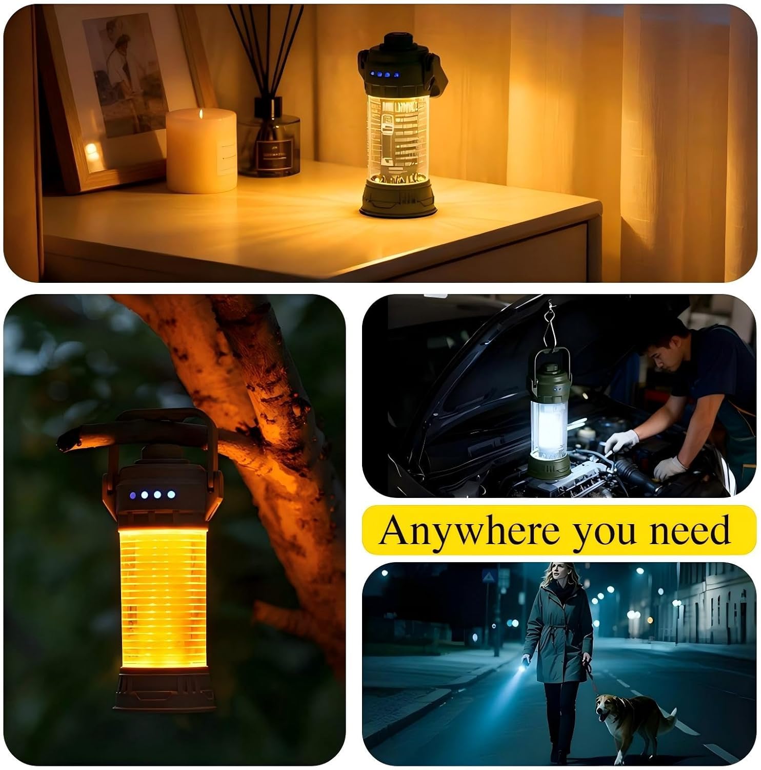 Wiederaufladbare LED-Campinglampe, Akku-Campinglaterne mit Haken, 5 Lichtmodi & Signalblitz, wasserdichte Außenlampe für Camping, Wandern, Angeln, Notfalllampe – Bild 7