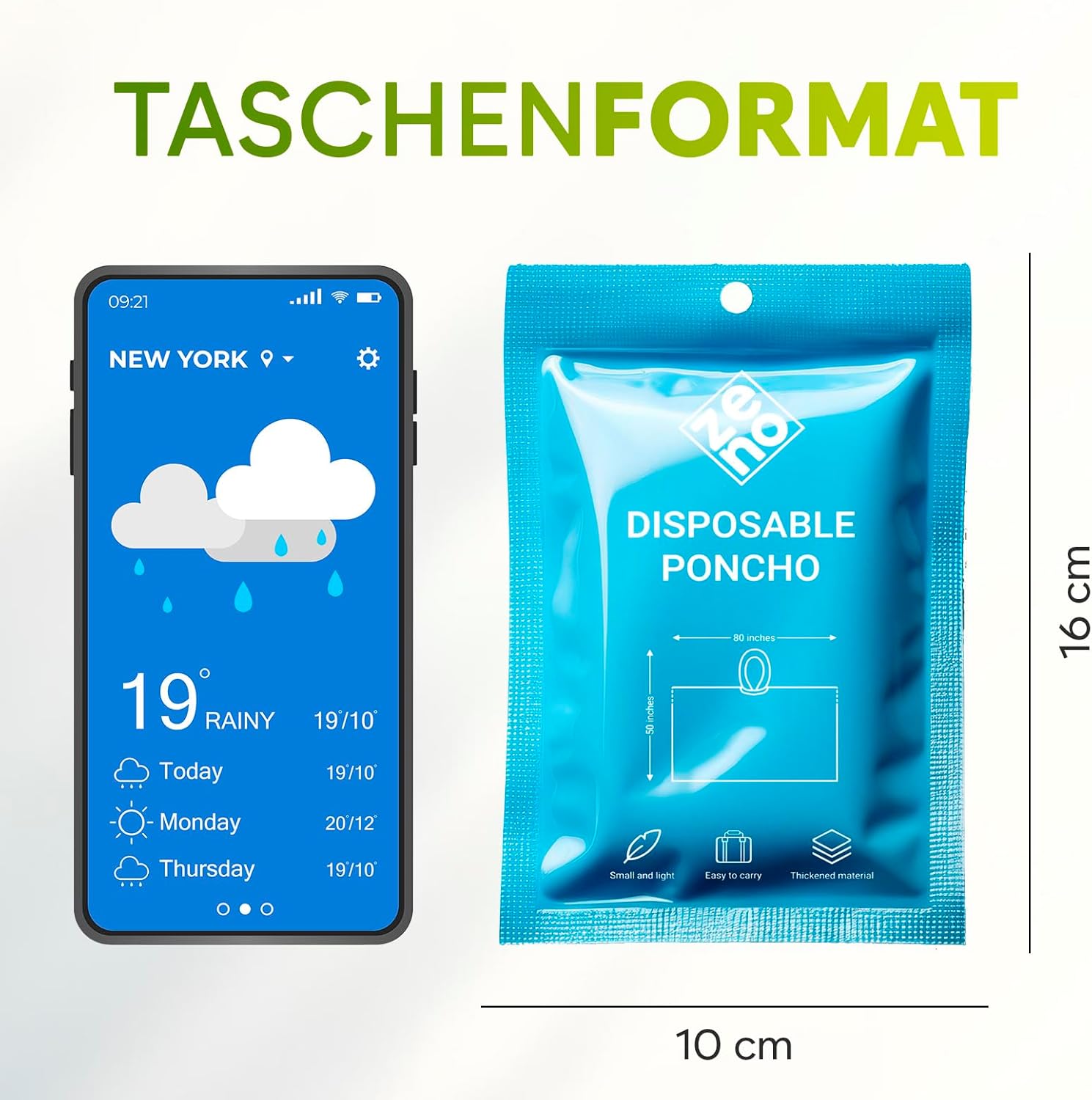 ZENO Regenponcho Festival wasserdicht – Regencape Festival Einweg – Regenponcho Damen & Herren – transparent mit Kapuze – Notfall-Poncho für Reisen, Wandern, Camping – Einweg-Poncho, 6 Stück – Bild 4