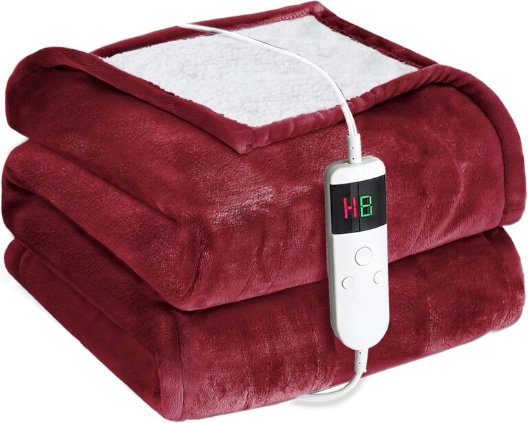 Heizdecke mit automatischer Abschaltung, 130 x 180 cm, 10 Heizstufen & 8-Stunden-Timer, Überhitzungsschutz, maschinenwaschbar, Flanell-Thermodecke elektrisch für Bett, Sofa und Heimbüro