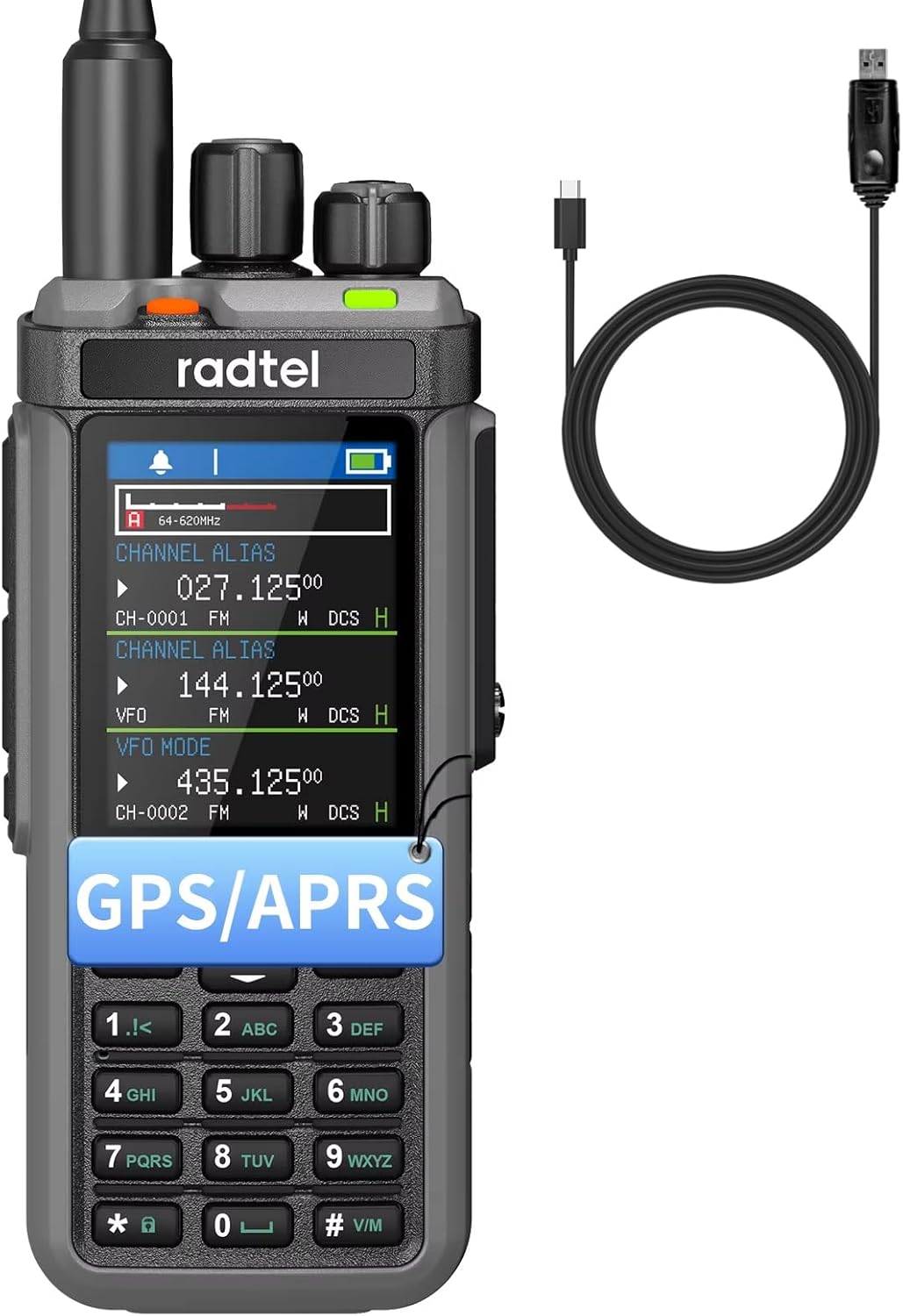 Radtel RT-880G GPS APRS Radio Amateur 10 W Talkie Walkie Radio CB tragbar 1024 Kanäle HF SSB Rx mit Gehäuse und Band Croisée, 2,4 Pouces mit 2,4 Pouleur, wiederaufladbarer Akku 2400 mAh