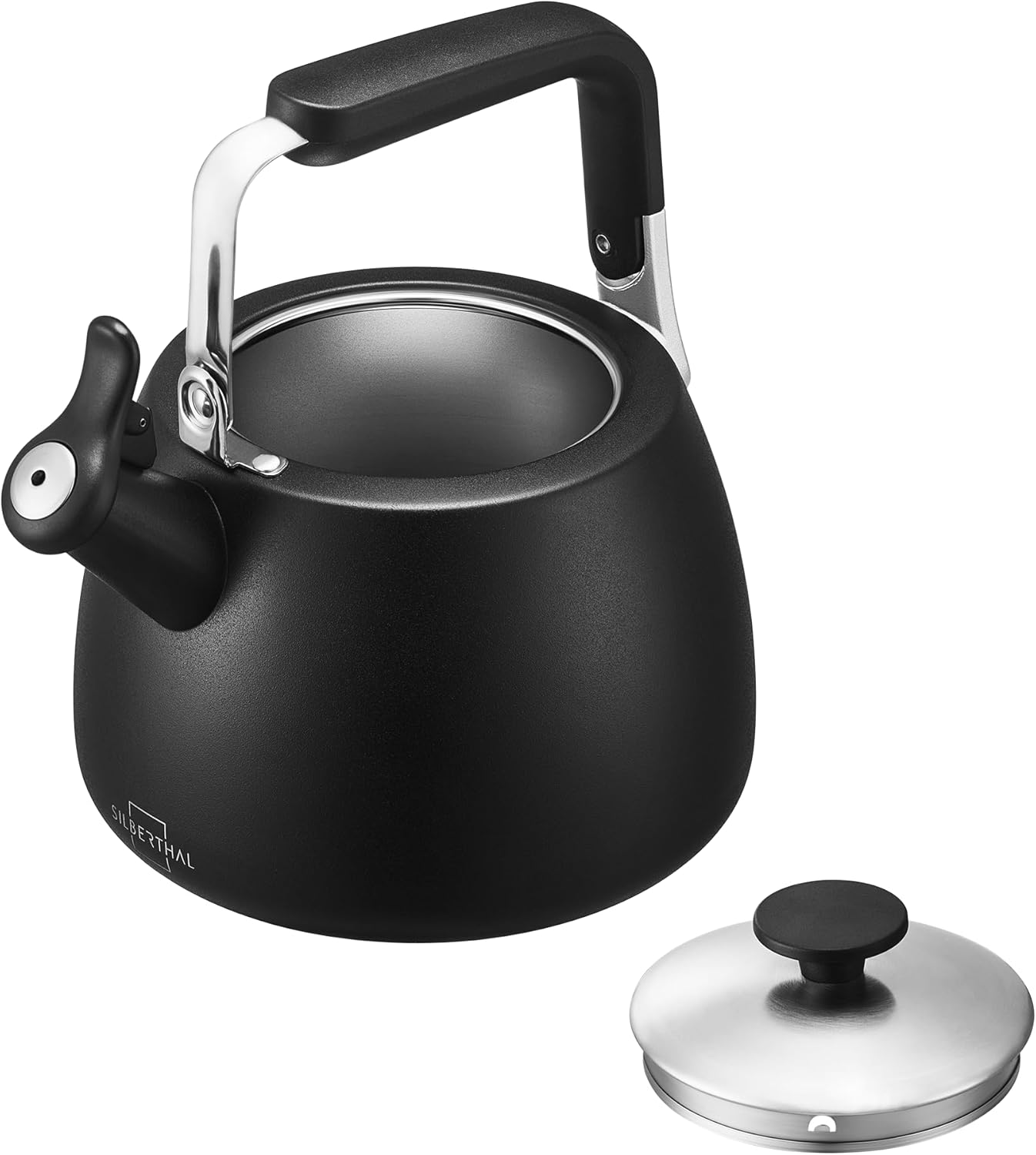 SILBERTHAL Induktions-Wasserkocher 2,8 L mit lauter Pfeife – Teekessel aus Edelstahl – Wasserkocher für Camping – Pfeifkessel Schwarz