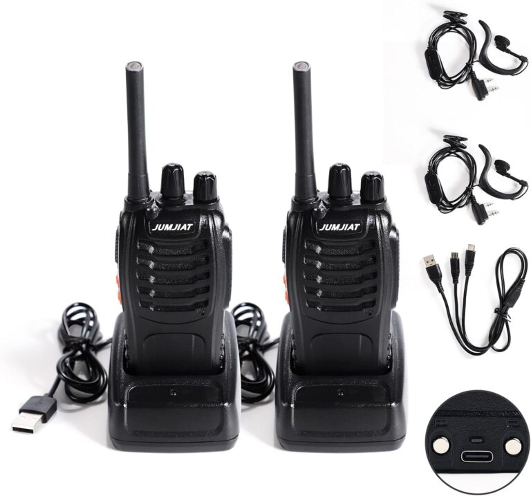 Walkie Talkie, 16 Kanäle, große Reichweite, integrierte LED-Taschenlampe, USB-Ladestation mit Typ-C-Kabel und Kopfhörer (2 Stück)