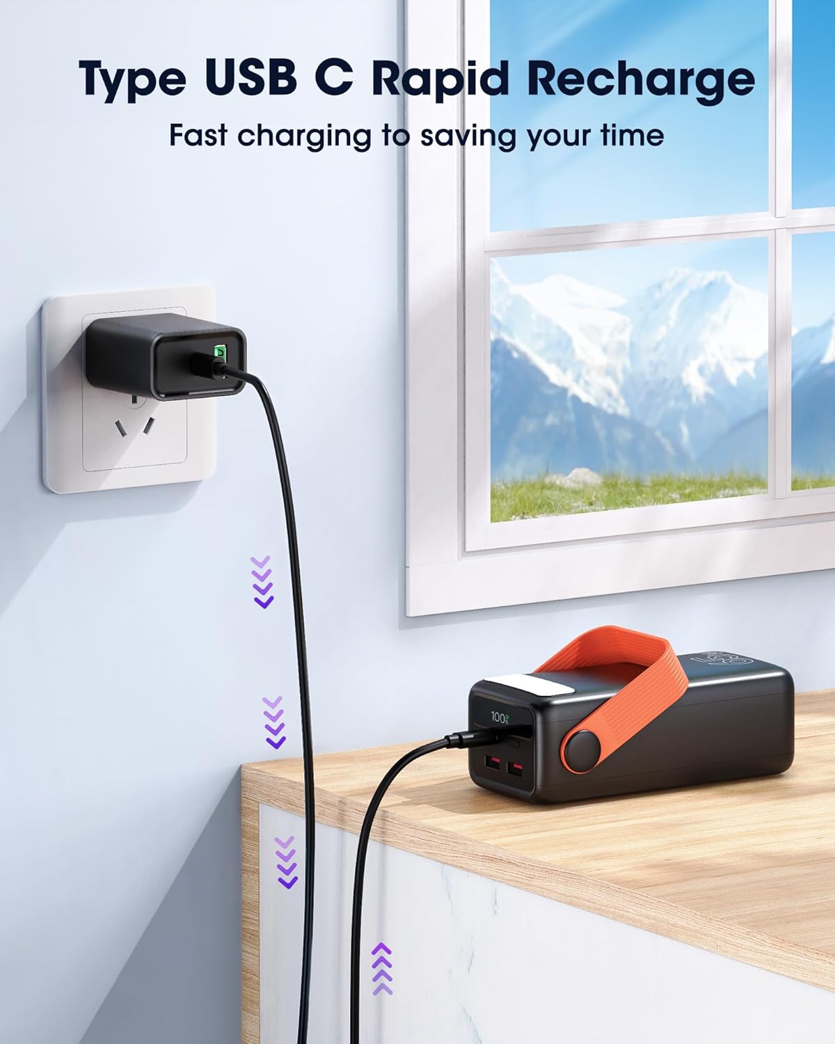 65W Powerbank 60000mAh große Kapazität, USB C Schnelllade-Powerbank, 3 Ausgänge, tragbare externe Handy-Kokosnuss für Camping, Outdoor, kompatibel mit Laptop, Smartphone, Tablet – Bild 5