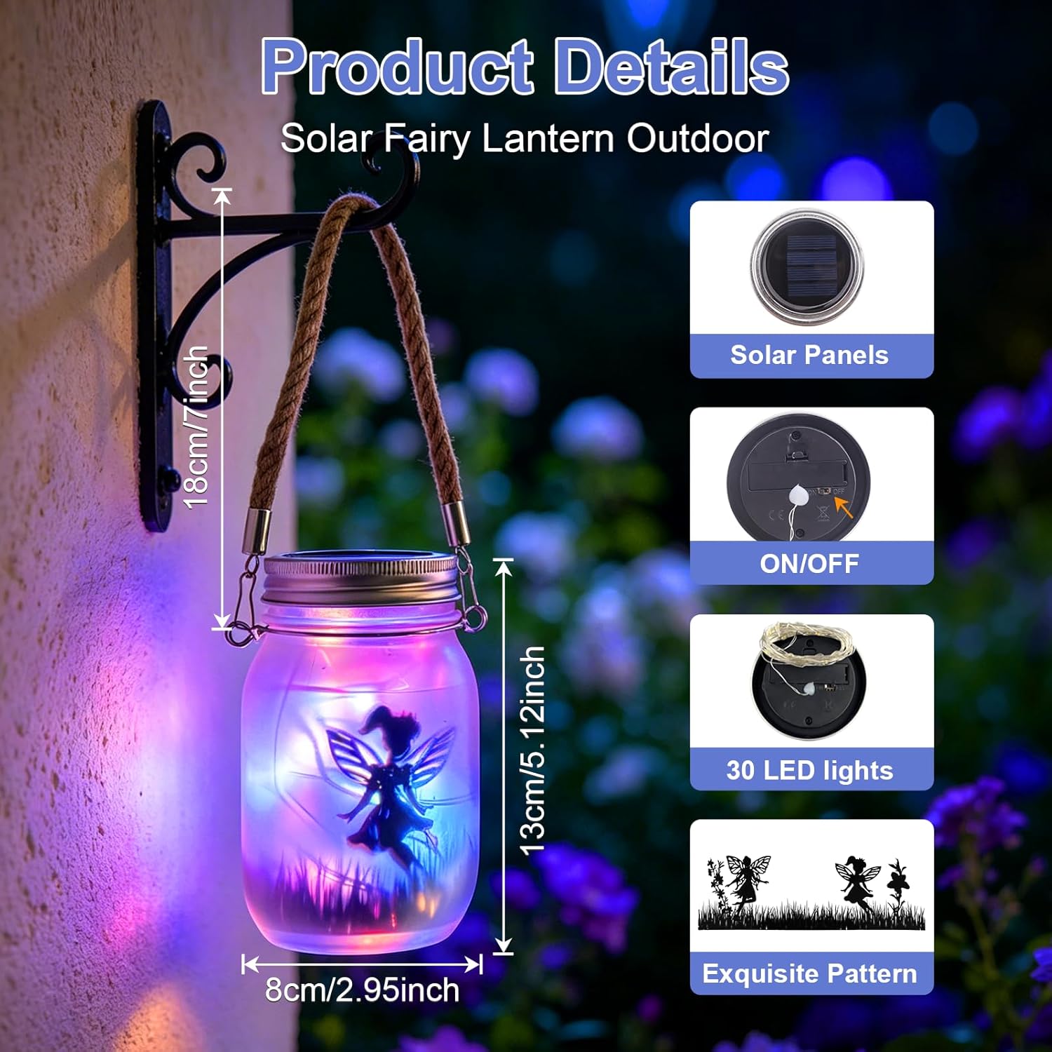 2 Stück hängende Solar-Laternenleuchten für den Außenbereich, Schmetterlingsfee im Einmachglas, IP65 wasserdichte Solar-Gartenleuchten für den Außenbereich, LED-Solarlampe für Garten, Terrasse, Balkon, Dekoration, Außenbereich – Bild 4