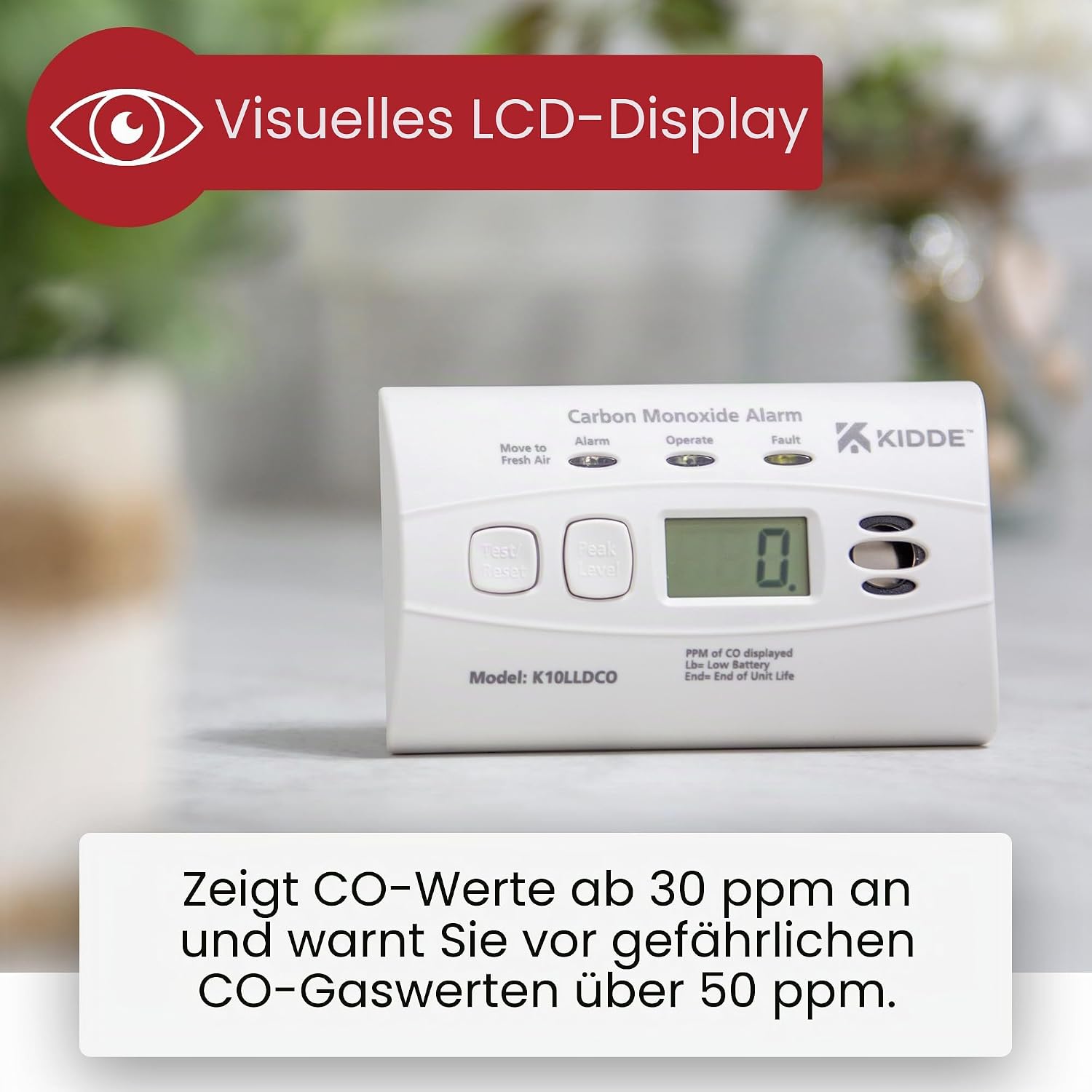 Kidde 10LLDCO Kohlenmonoxidmelder mit digitaler Anzeige und versiegelter Batterie – Bild 7