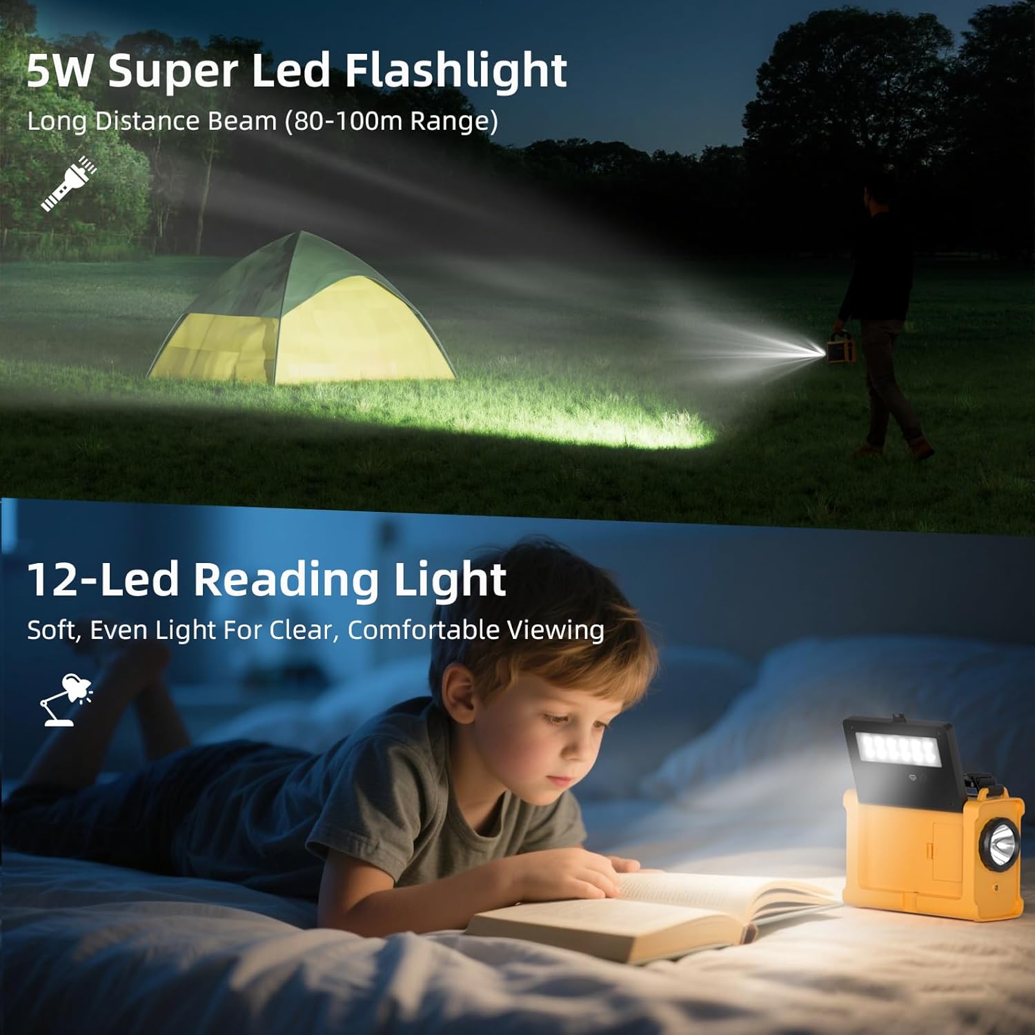 Solar-Kurbelradio mit 12000-mAh-Akku, wiederaufladbar, extra großes Solarpanel, AM/FM-Notfallradio mit Taschenlampe und Leselicht, hohe Klangtreue, wiederaufladbare Powerbank, SOS-Alarm für Outdoor-Camping – Bild 6