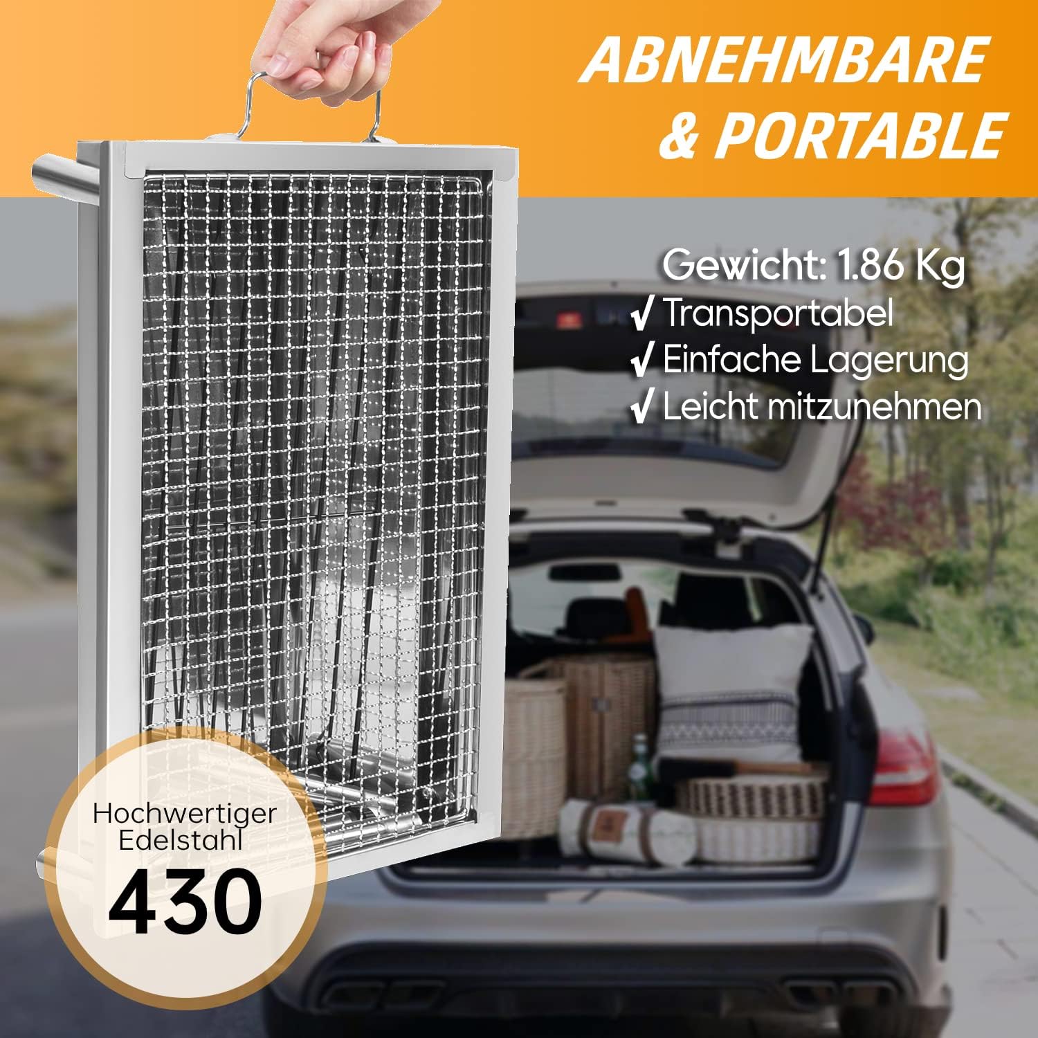 Holzkohlegrill aus Edelstahl, zusammenklappbare Outdoor-BBQ-Grills, tragbarer Campinggrill – drei Größen – Bild 2