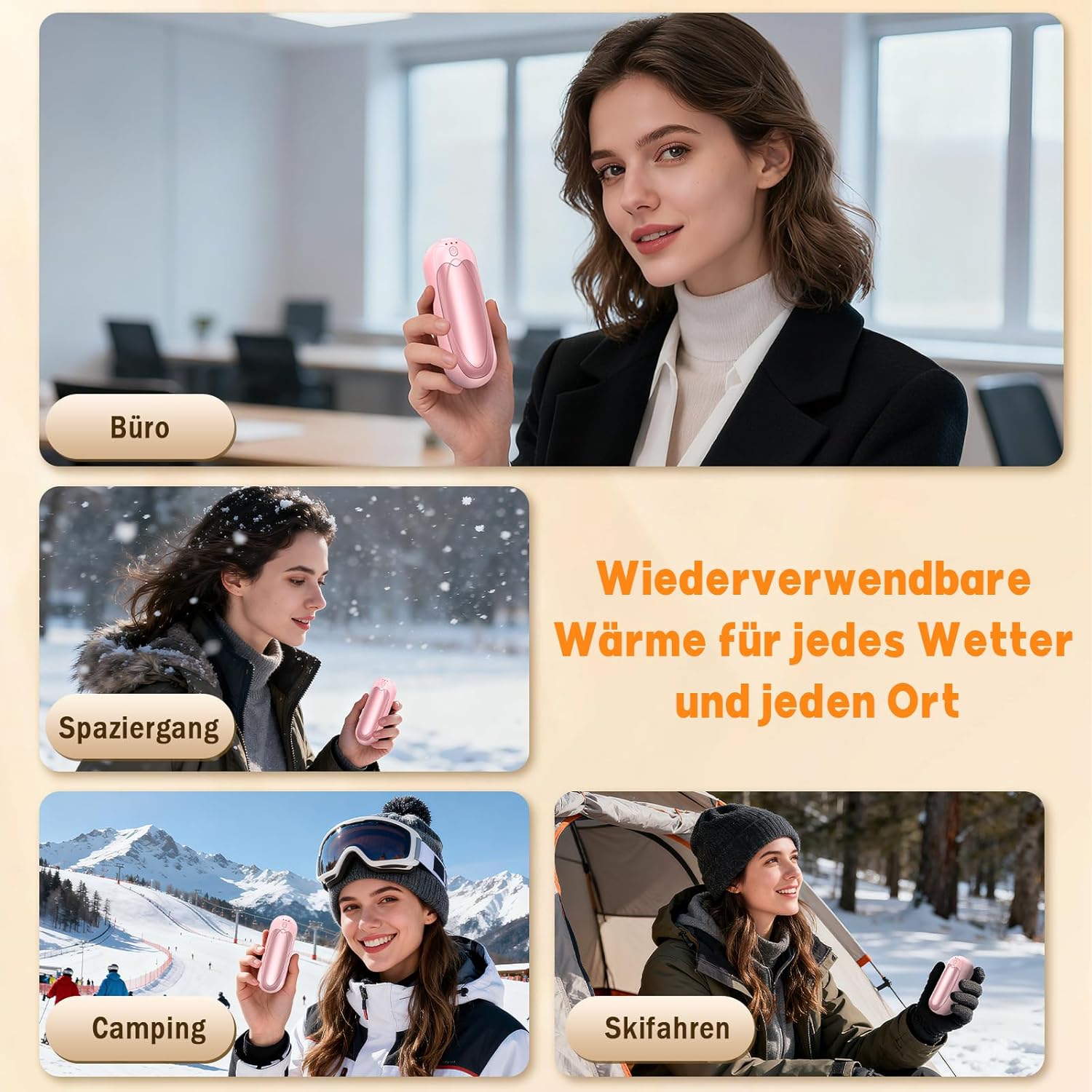 Handwärmer Wiederaufladbar 2er-Set, 7000mAh Elektrischer Taschenwärmer mit 3 Heizstufen, Tragbarer Magnetischer Handwärmer, Wintergeschenk für Damen & Herren – Bild 8