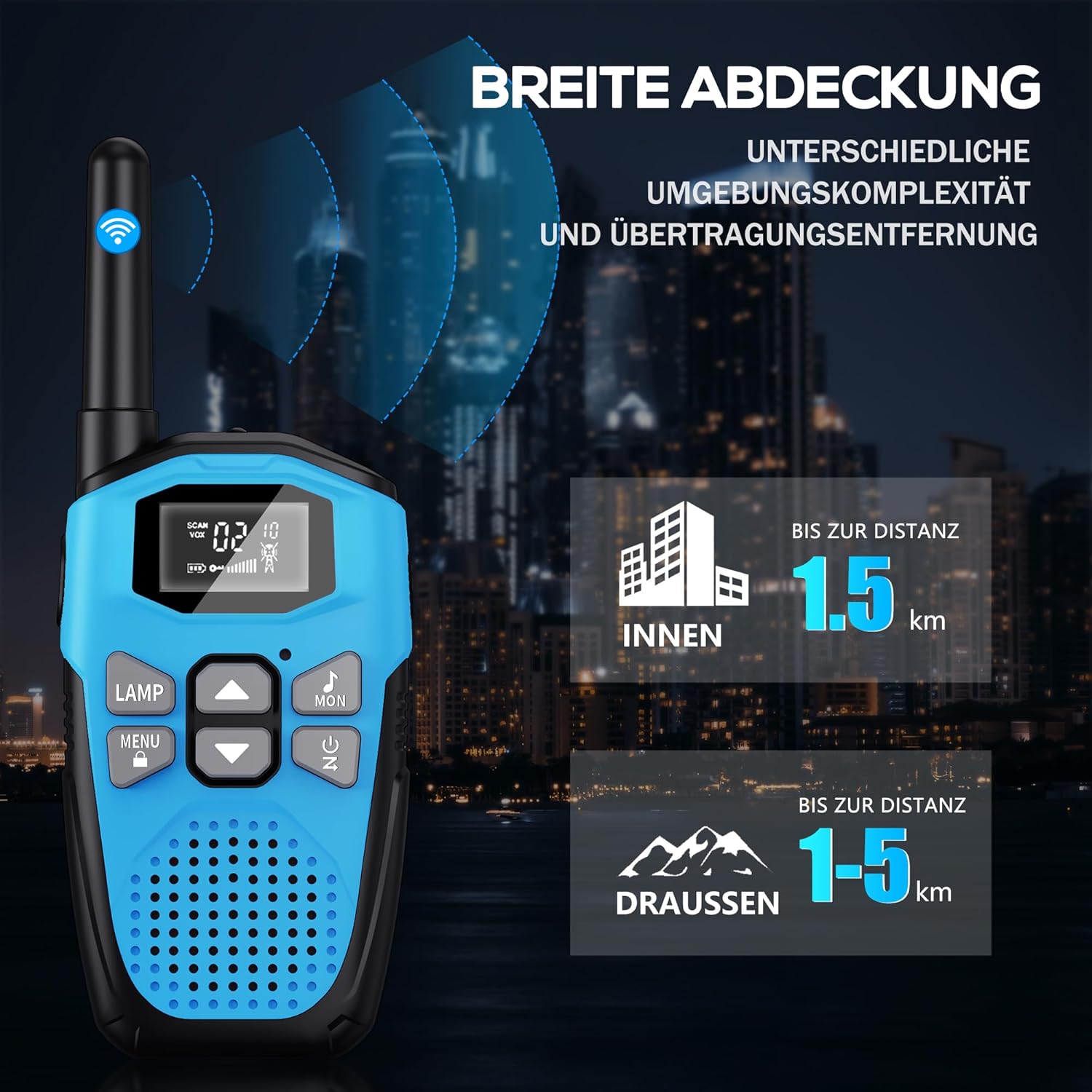 Walkie Talkie 4er Set, NXGKET Walkie Talkies Wiederaufladbar für Erwachsene Kinder Radios, Walki Talki mit großer Reichweite 5 km mit Li-Ionen-Akku, Walkie Talkies VOX Taschenlampe für Outdoor, Camping, Wandern – Bild 4
