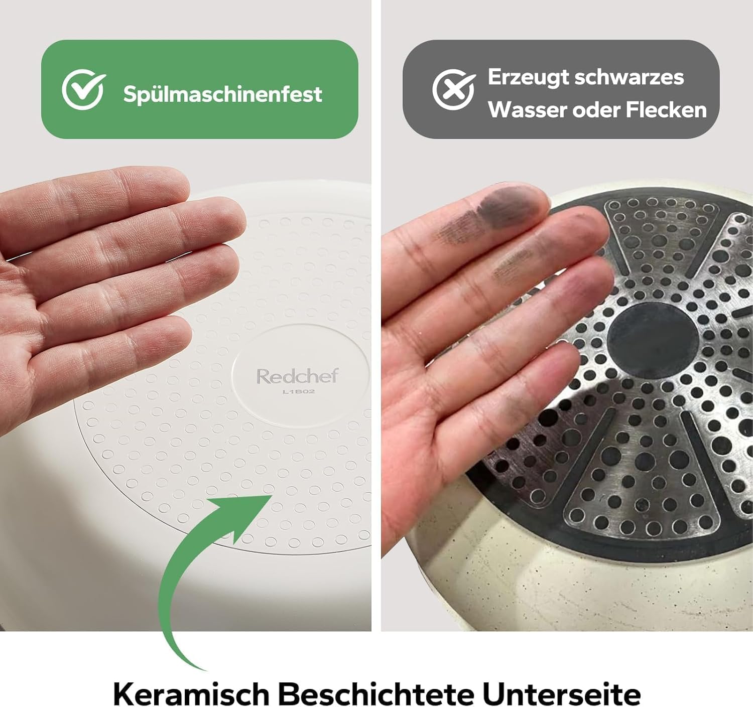 Redchef Keramik-Pfannenset mit abnehmbarem Griff, 5-teilige Töpfe mit abnehmbarem Griff, Induktion, platzsparendes Kochgeschirr (PTFE-frei, PFAS-frei, PFOA-frei), ofen- und spülmaschinenfest – Bild 4