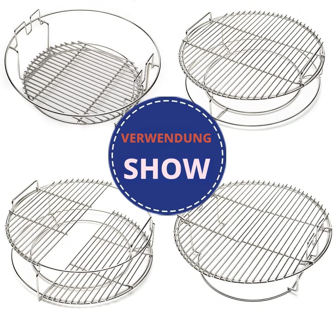 5-teiliges EggSpander-Set aus Edelstahl für Big Green Egg Large, stapelbare Grillroste auf 3 Ebenen + Conveggtor-Korb + 2 halbmondförmige Roste, über 40 Grillmodi und kreatives Kochen, langlebig, verformungsfrei – Bild 3