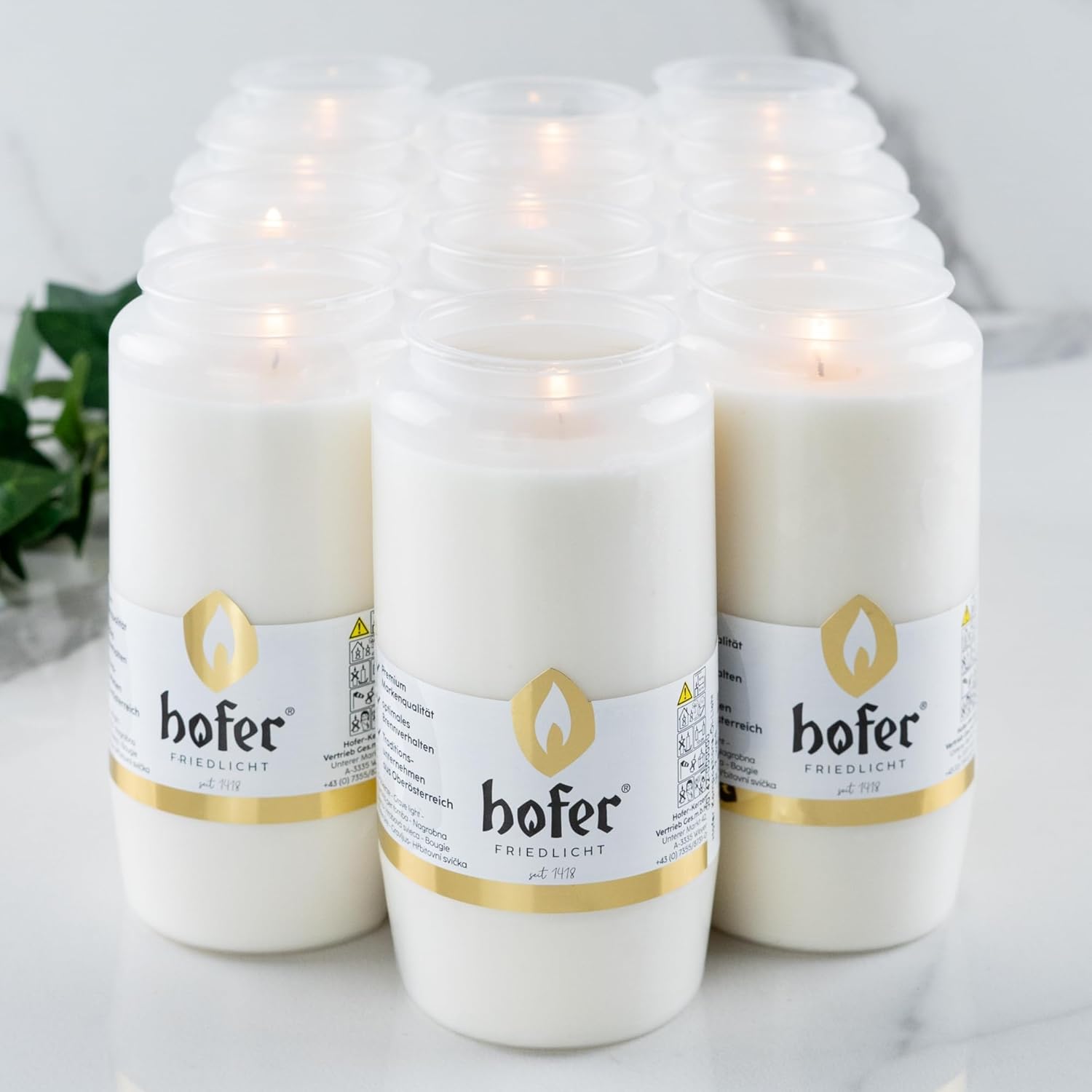 Hofer Öllicht Nr. 7, Grabkerze, Brenndauer ca. 96 Stunden, Weiß, 12er-Pack | Trauerkerzen für Grablaternen und Grablampen, Friedhofskerze zur Grabdekoration und Grabschmuck