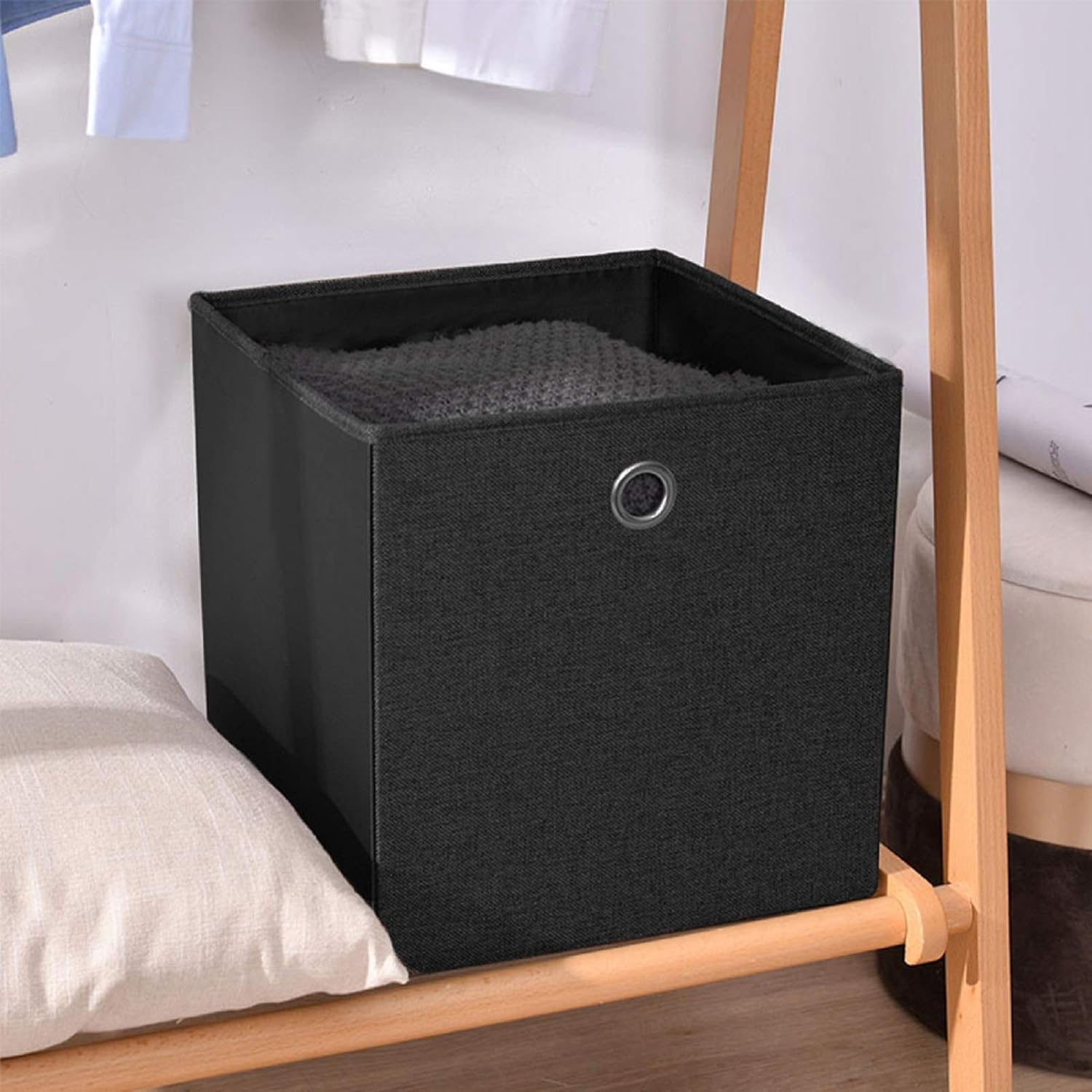 Faltbare Aufbewahrungsboxen 32 x 32 x 32 cm für Kallax-Regale – Stoffboxen mit Griffloch, platzsparend und stabil – Aufbewahrungslösung (schwarz, 4 Stück) – Bild 5