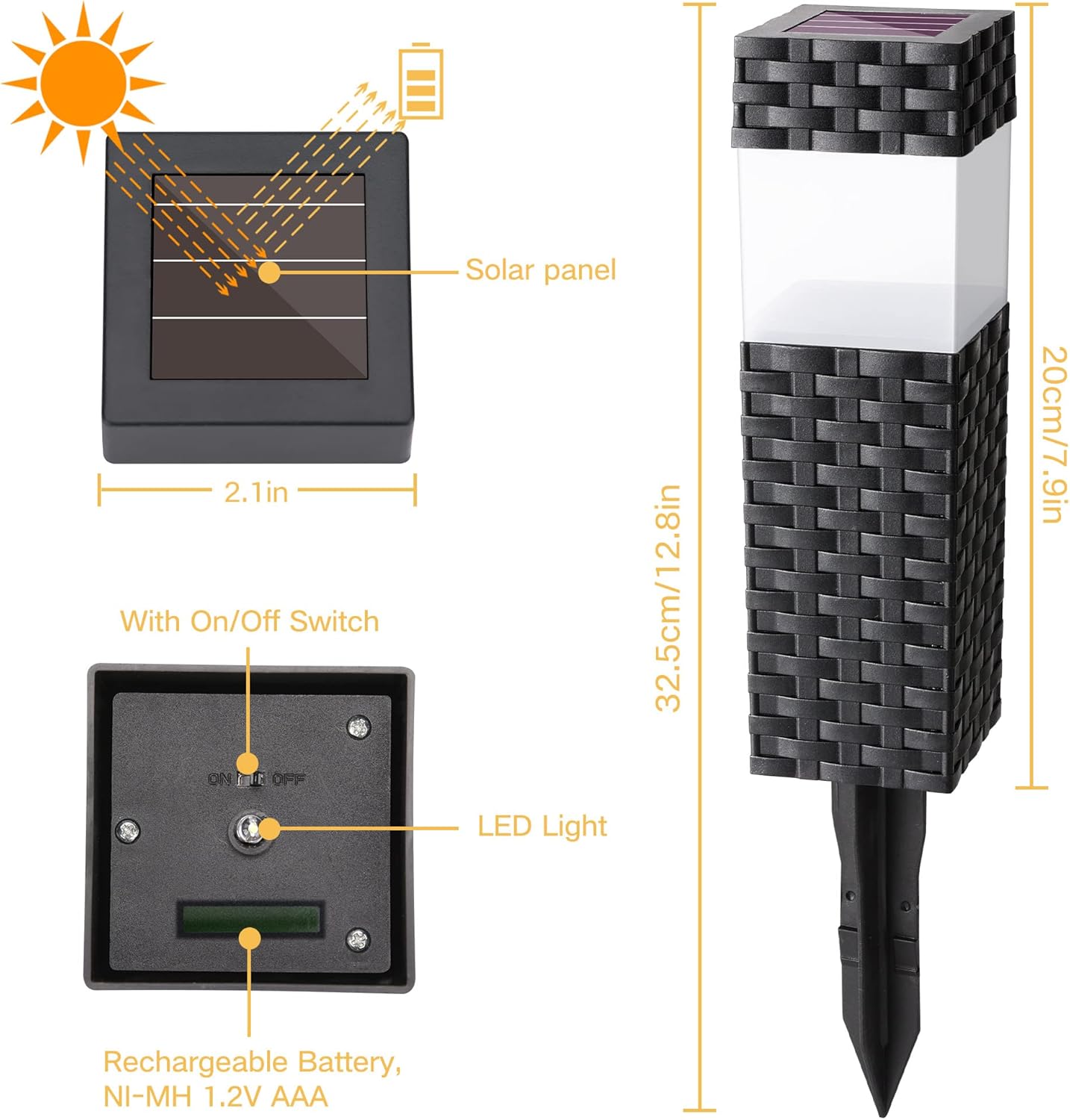 Joomer Solarleuchten für den Außenbereich, 8 Stück, Solarleuchten, Garten-Außenleuchte, wasserdicht, weiß, quadratische Wegbeleuchtung, Solar-Gartenleuchte, automatisches Ein-/Ausschalten für Terrasse, Rasen, Terrasse, Auffahrt, Gehweg – Bild 6