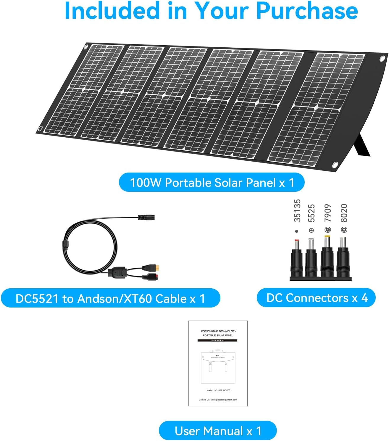Solarpanel faltbar 100 W Schnellladung mit USB-A QC3.0 USB-C PD3.0 DC 20 V | Solarmodul 100W Tragbares Leichtgewicht mit Kickstand Camping kompatibel Power Station Solargeneratoren Handys Power Bank – Bild 9