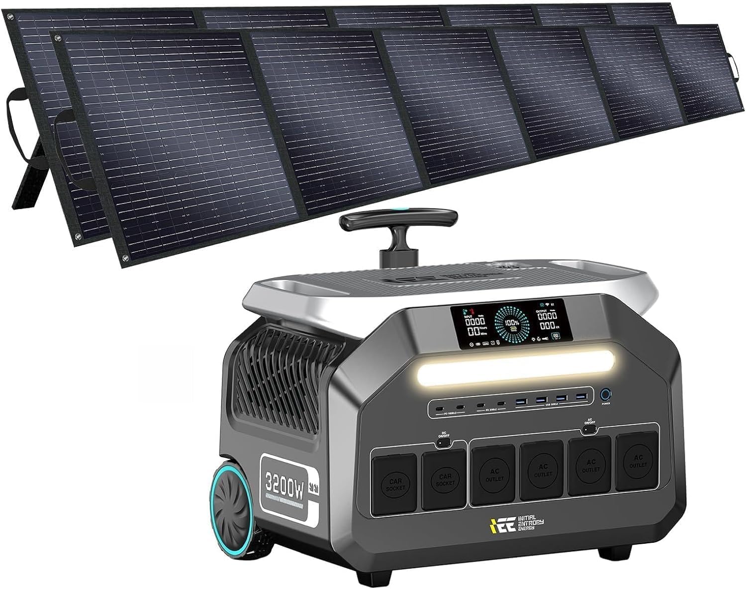 IEE 3200 W Solargenerator P3200 mit 2 x 500 W Solarpanel, 2048 Wh tragbares Kraftwerk, LiFePO4-Akku, 0–80 % in 45 Min. Laden, App, 16 Anschlüsse, tragbares Kraftwerk für Camping/Wohnmobile/Notstrom