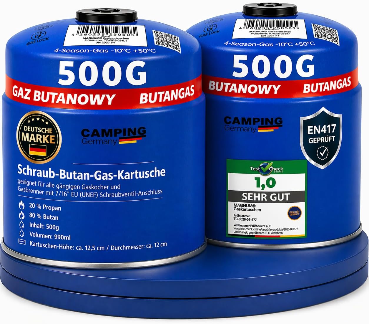 Magnum® Gaskartuschen Schraubventil (500 G) – Propangas & Butangas, Schraubkartusche Gaskartusche mit Gewinde für Campingkocher und Grill EN417 (2 x 500 G)