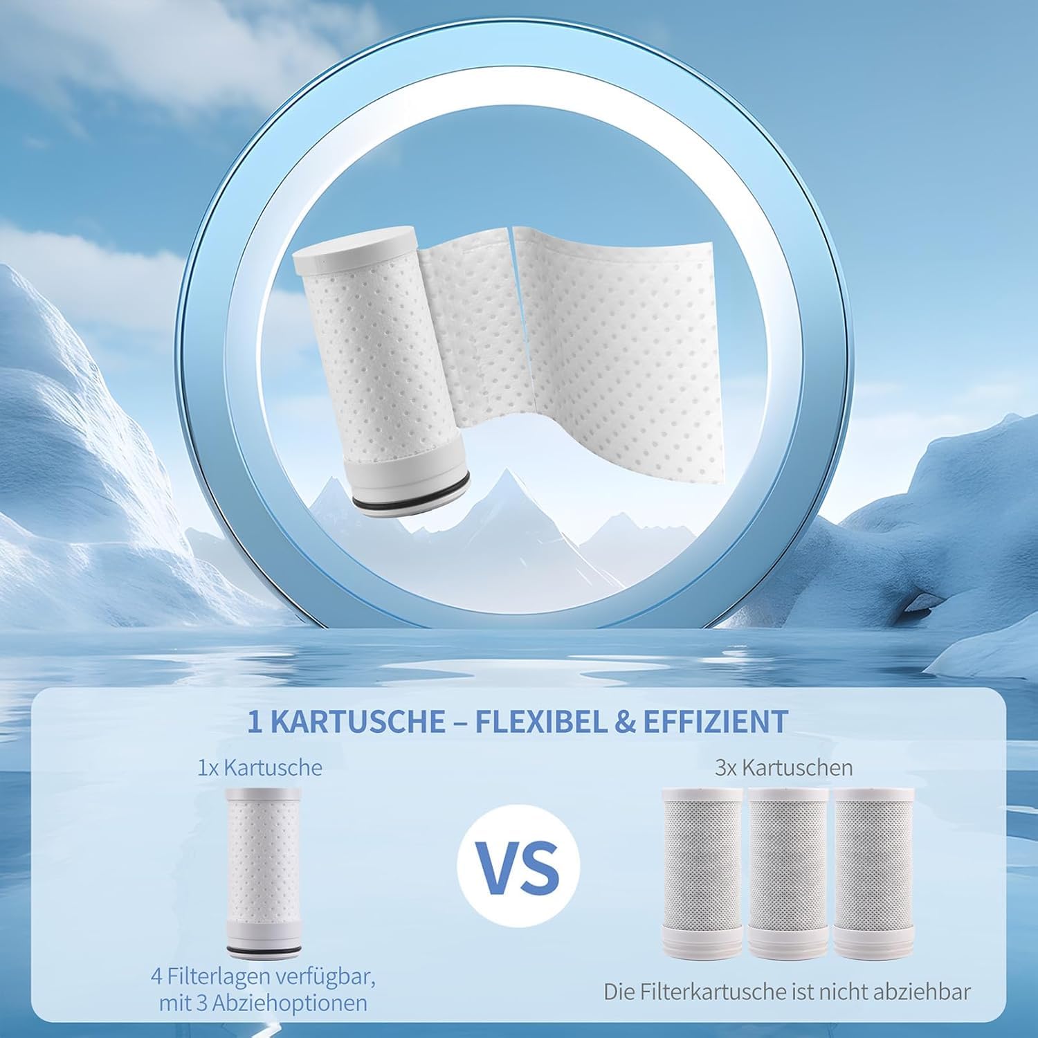 HOMELODY Wasserfilter, Trinkwasser für die Küche, entfernt Chlor, Schwermetalle und Kalk, verbessert den Geschmack, 12 x Adapter, blaues Licht und 1 Filter im Lieferumfang enthalten, Wasserfilterhahn 3.0 mit LED-Anzeige – Bild 3
