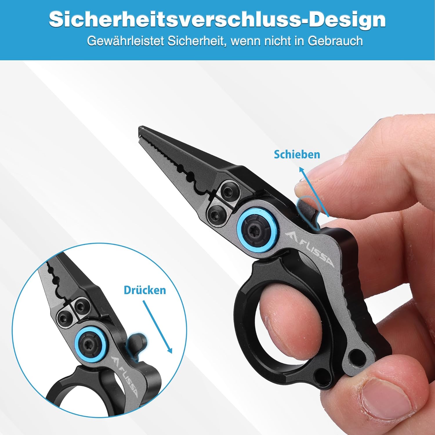 FLISSA Mini-Multifunktions-Angelzange, Multi-Angelzange mit Hakenentferner, Sicherheitsverriegelung, Wolframstahl, Schneidegriff aus Aluminiumlegierung, zum Angeln – Bild 7