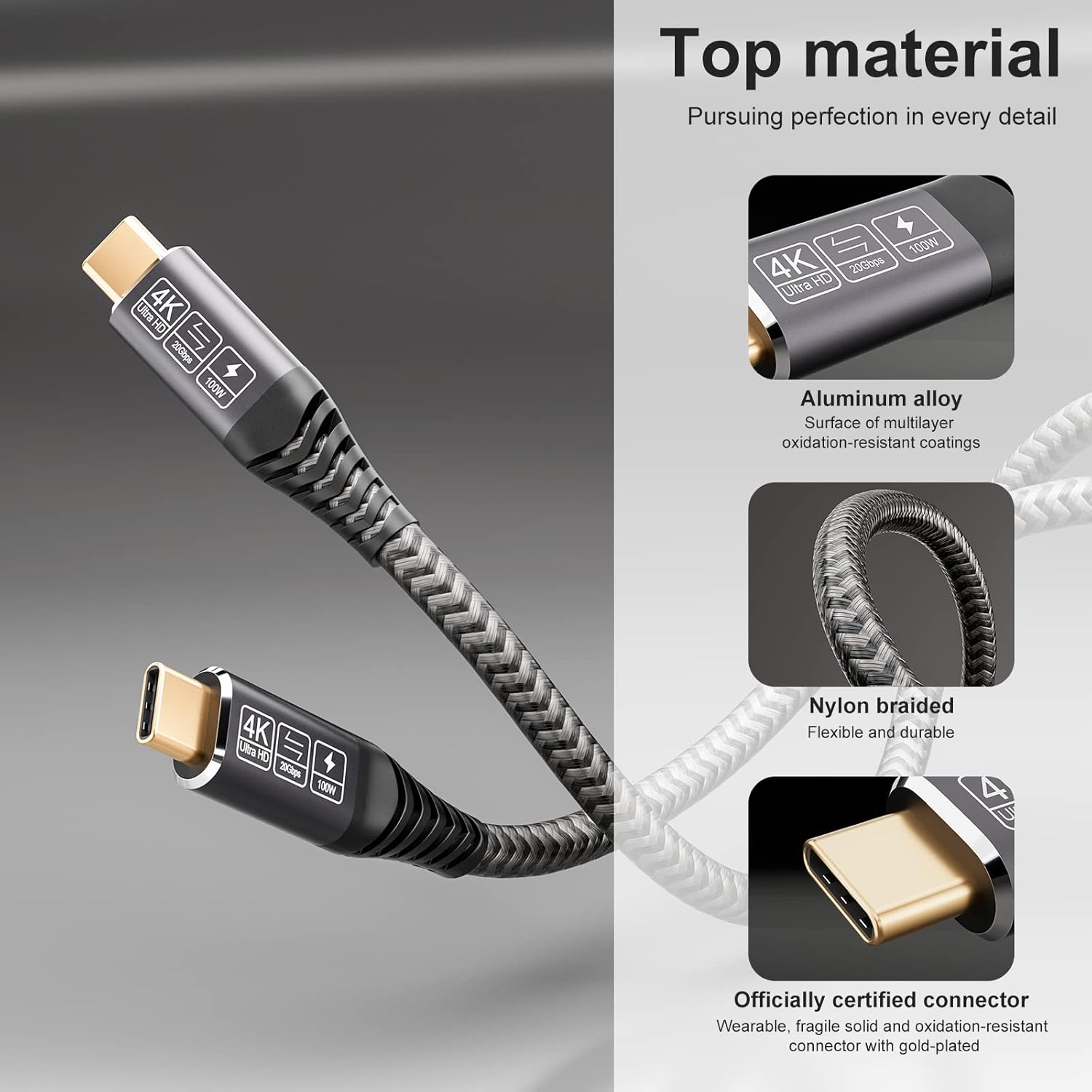 CAKOBLE USB C Kabel auf USB C 2M, USB 3.2 Gen2 Typ C Ladekabel, 20 Gbit/s Datenübertragung, 100 W 20 V/5 A Schnellladekabel, 4K @@ 60 Hz Videoübertragung für Laptop, Handy, Monitor, Geräte – Bild 6