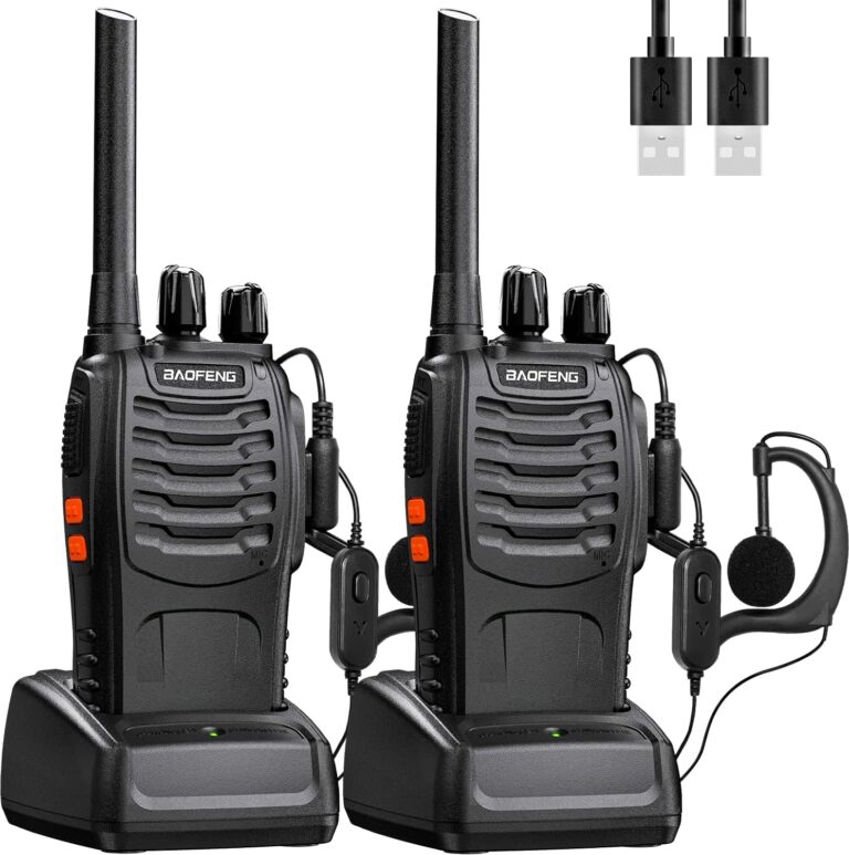 Baofeng Walkie Talkies PMR446 Radios, professionelles Zwei-Wege-Radio, 16 Kanäle, Gegensprechanlage, wiederaufladbarer Funkempfänger, Sender und Empfänger für Erwachsene mit Kopfhörern (2 Stück)