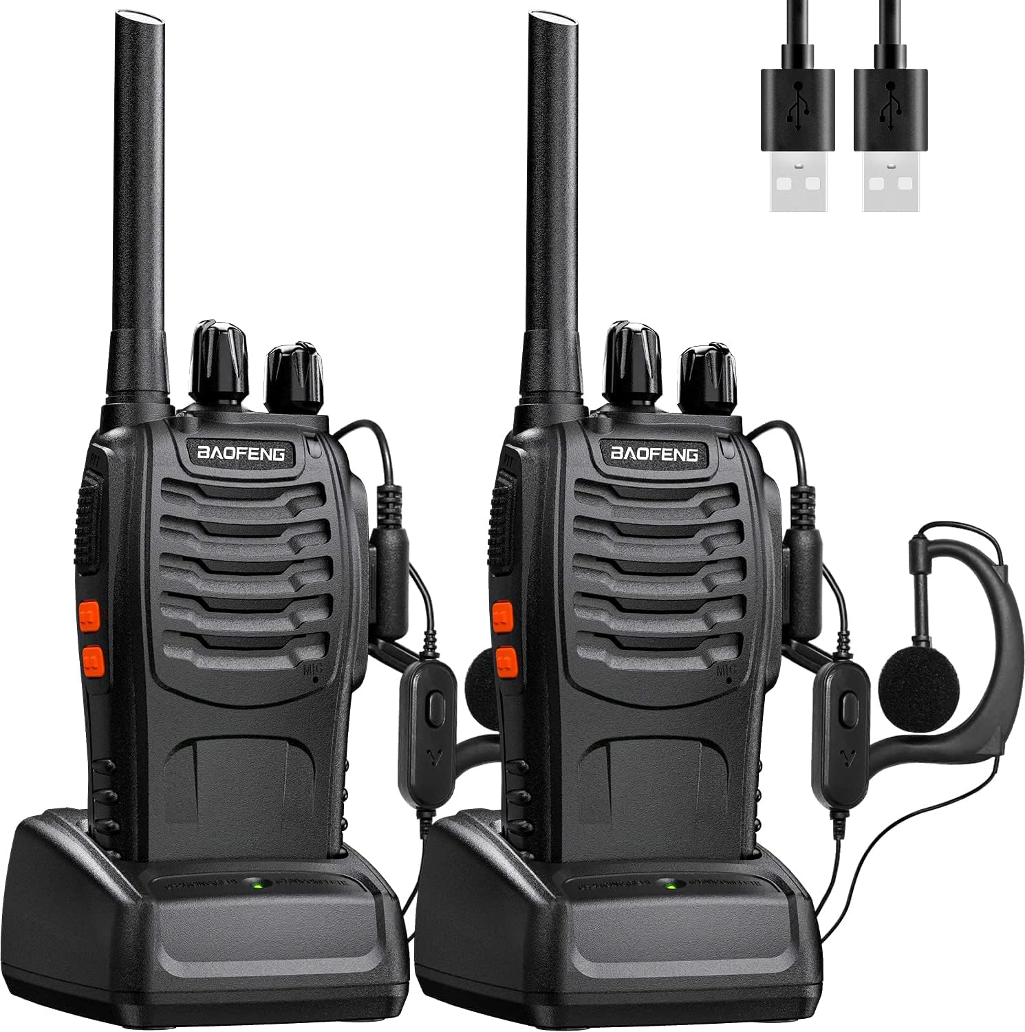 Baofeng Walkie Talkies PMR446 Radios, professionelles Zwei-Wege-Radio, 16 Kanäle, Gegensprechanlage, wiederaufladbarer Funkempfänger, Sender und Empfänger für Erwachsene mit Kopfhörern (2 Stück)