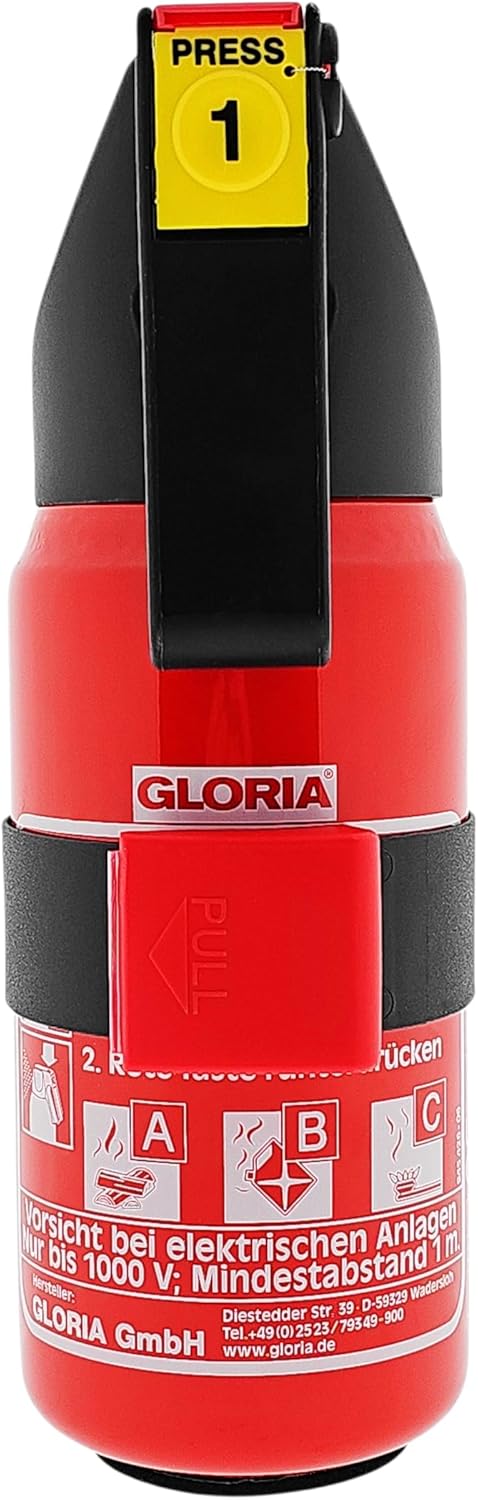 Gloria Auto-Pulverlöscher P1DB, 1 kg, Feuerklasse ABC, Halter und Plakette – Bild 6