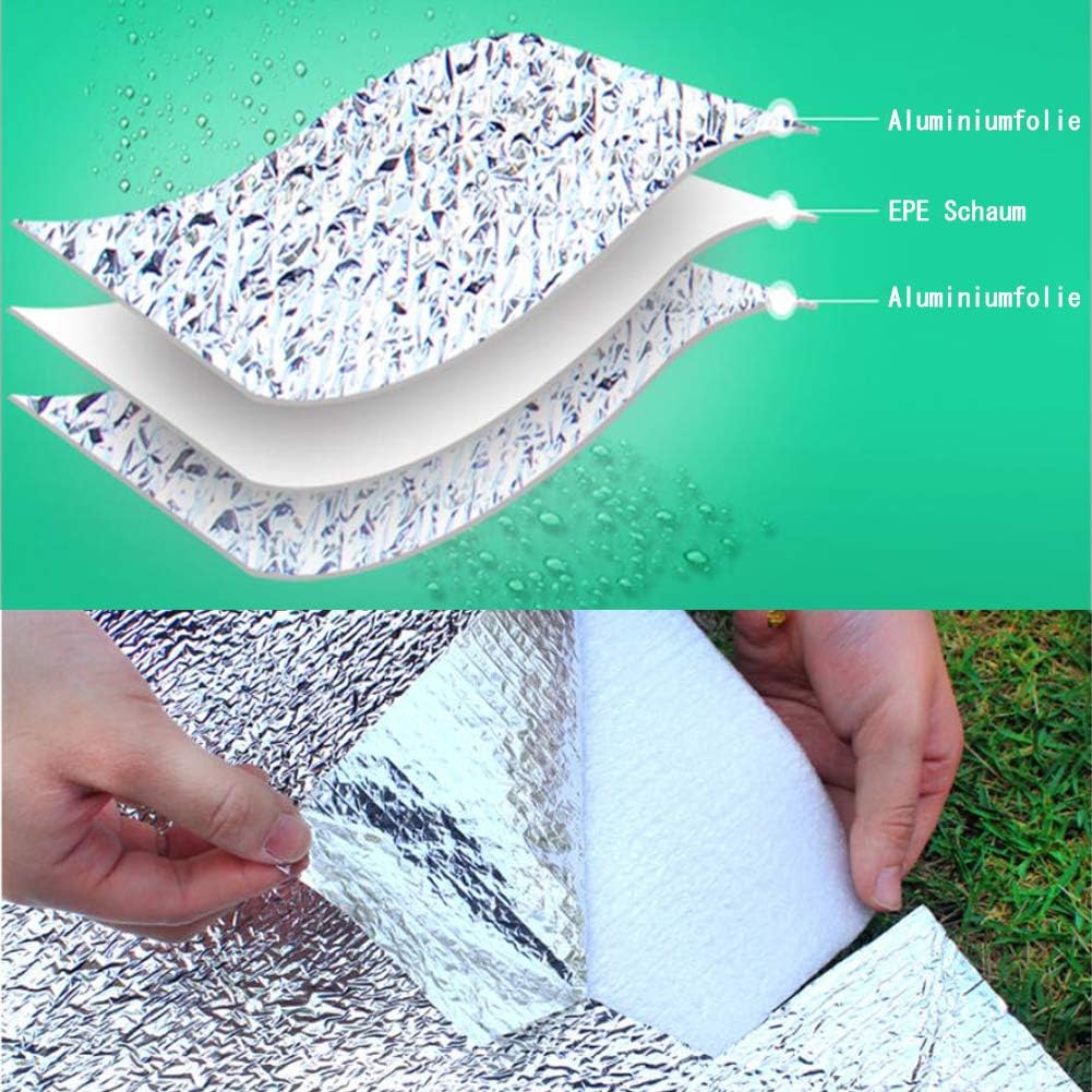 Aluminium-Isomatte, Schaumstoffmatten, 200 x 200 cm, isolierte Matte, faltbare Zeltmatte, Bodenmatte, Thermomatte, Isomatte für Camping, Aluminiumfolie, ultraleicht, silberfarben – Bild 5