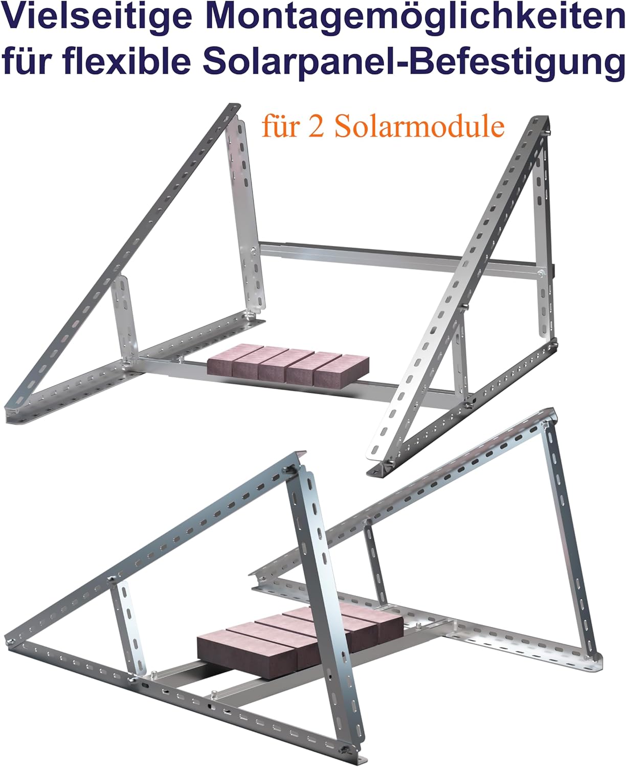 Solarpanel-Halterung, 2 Stück, Aluminium & Edelstahl, Wandmontage, für Balkonkraftwerk bis 117 cm, Winkel verstellbar 0–90°, kompatibel mit Solarmodulen 100 W–600 W Breite – Bild 2