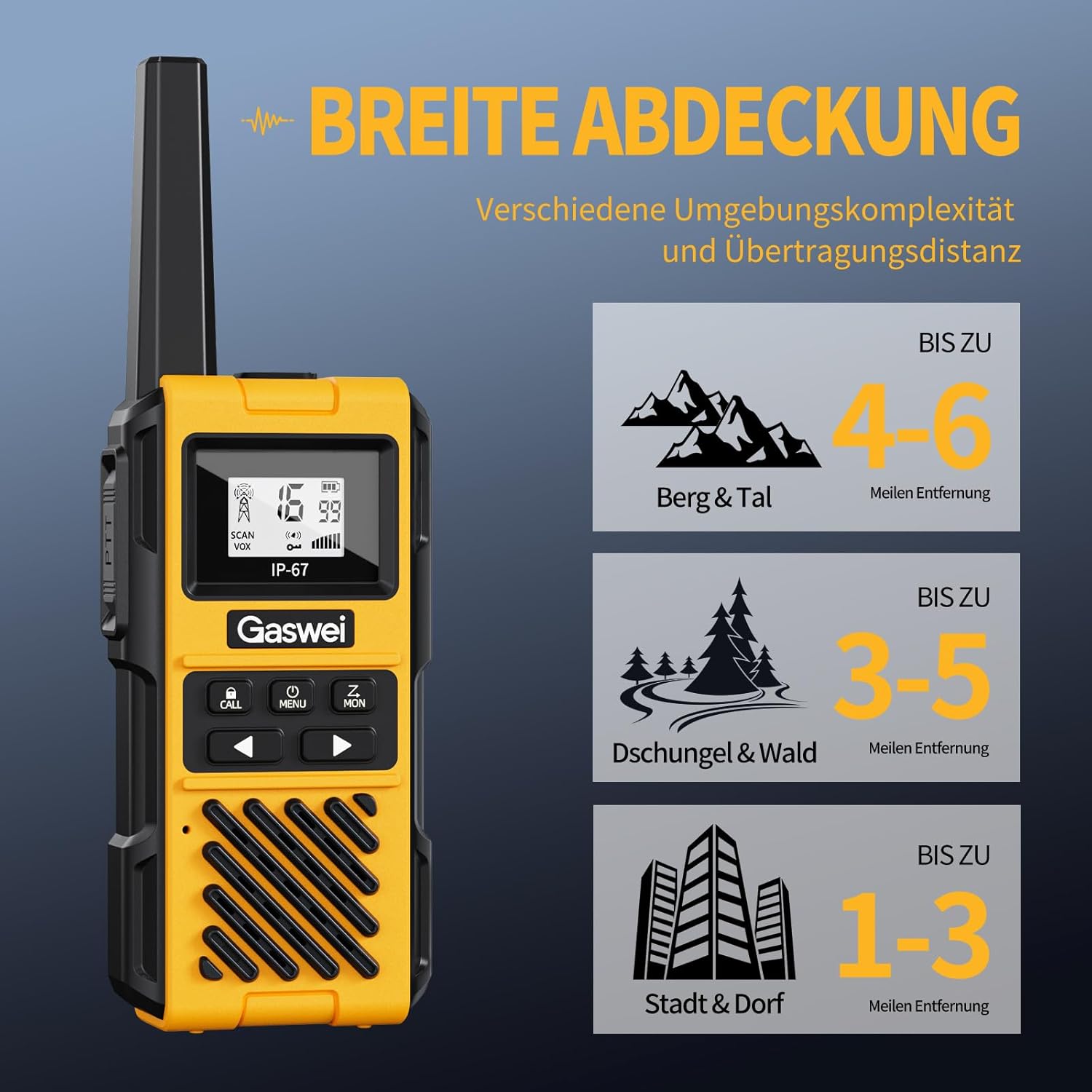 Gaswei G1pro Hochleistungs-Langstrecken-Walkie-Talkies für Erwachsene, wiederaufladbare Notfallfunkgeräte, 16-Kanal-Walkie-Talkie mit Lithium-Ionen-Akku, IP67 wasserdicht, 4 Stück – Bild 5