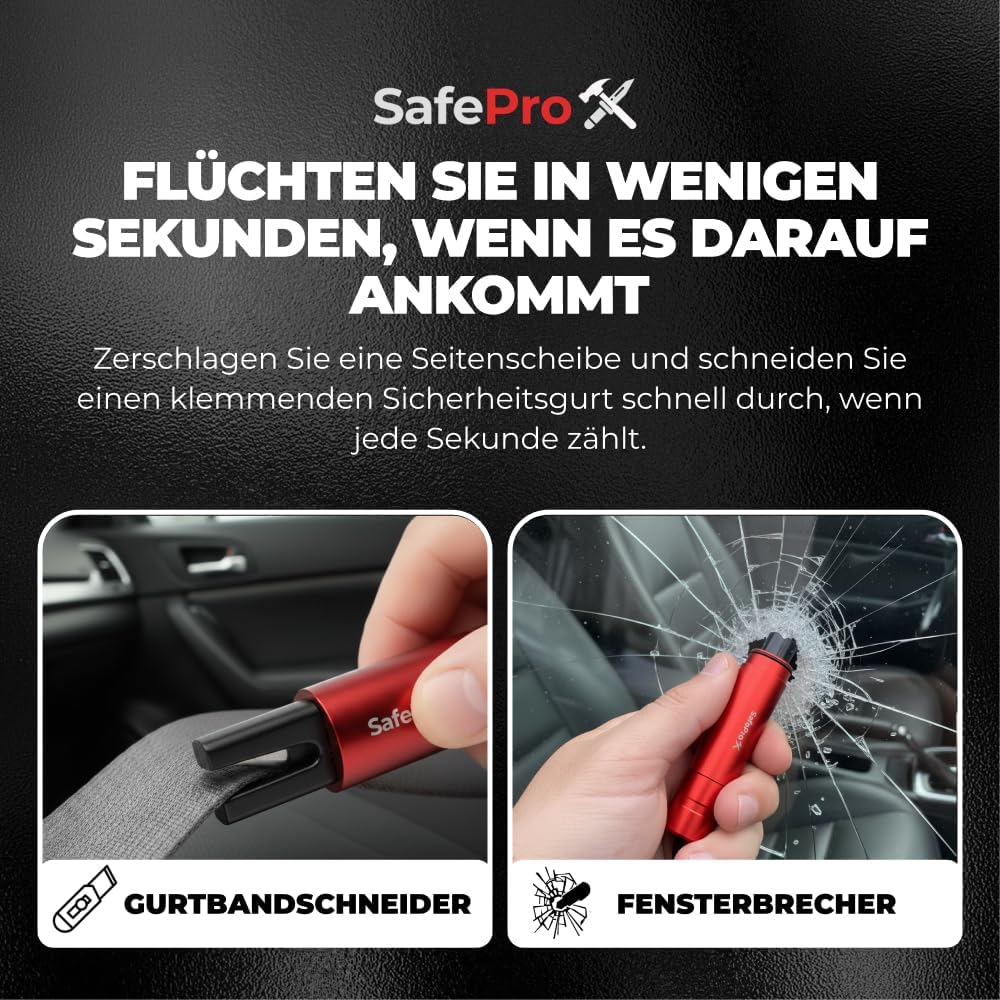Nothammer fürs Auto mit Sicherheitsgurtschneider – lebensrettender kompakter Glasbrecher mit Federkorn – Sicherheitsrettungswerkzeug und Scheibenzertrümmerer für schnelle Flucht bei Verkehrsunfällen (2 Stück) – Bild 2