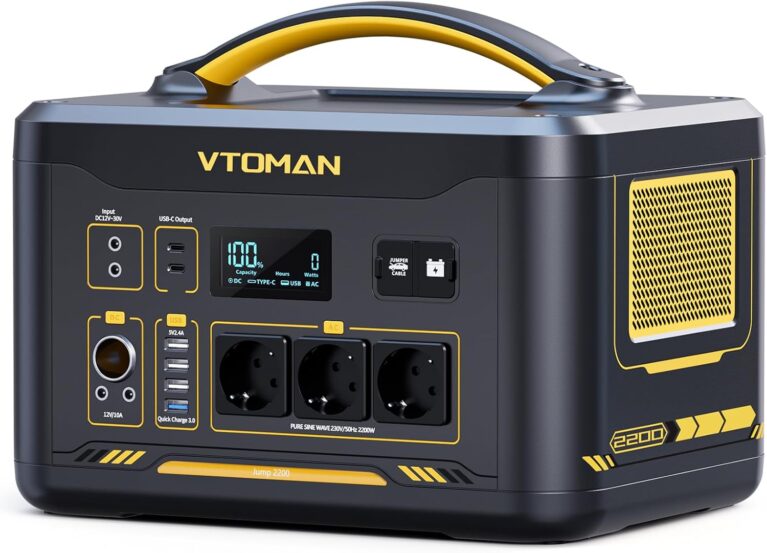 VTOMAN Jump 2200 Tragbares Kraftwerk – 1548 Wh/2200 W (Spitze 4400 W) LiFePO4-Batterie-Solargeneratoren, mobiler Stromspeicher mit erweiterbarer Kapazität auf 3096 Wh, zwei PD 100 W Typ-C-Anschlüsse