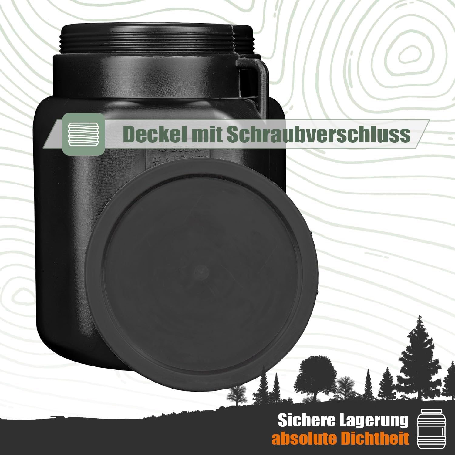 Weithalsfass Futterbehälter Hund Gärfass Futterbehälter mit Deckel Kanister Lebensmittelechtes Futterfass Pferdeapfelfass (Schwarz, 30 Liter) – Bild 2