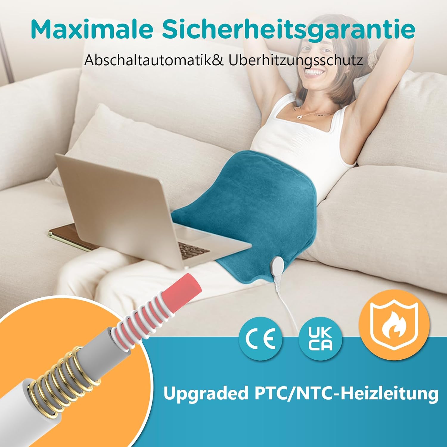 Comfytemp großes Heizkissen für den Rücken mit 9 Heizstufen, 0,5-9h, automatische Abschaltung, 39 x 61 cm, elektrischer Rückenwärmer, Wärmegürtel, Wärmekissen, maschinenwaschbar (max. Taillenumfang: 120 cm) – Bild 4