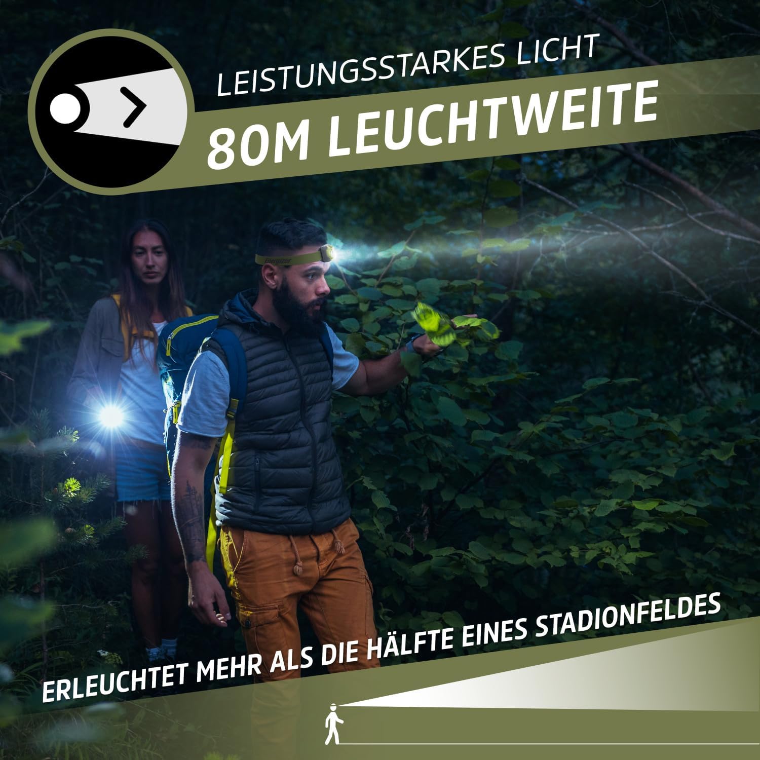 Energizer Stirnlampe LED, Superhelle Kopflampe für Camping, Outdoor und Wandern, Batterie Enthalten, Waldgrün – Bild 4