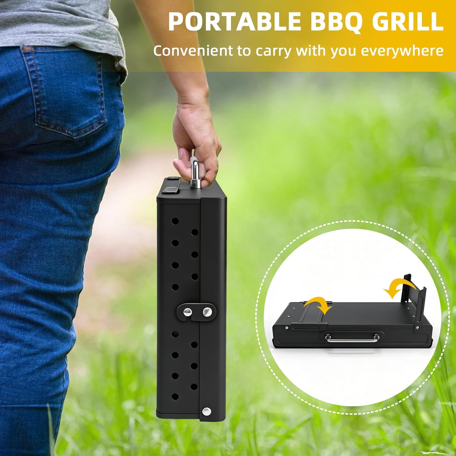 Holzkohlegrill, zusammenklappbarer Campinggrill | Klappgrill, Tischgrill, kompaktes Design, einfach zu montieren, für Gartenpartys und Grillen im Freien – Bild 2