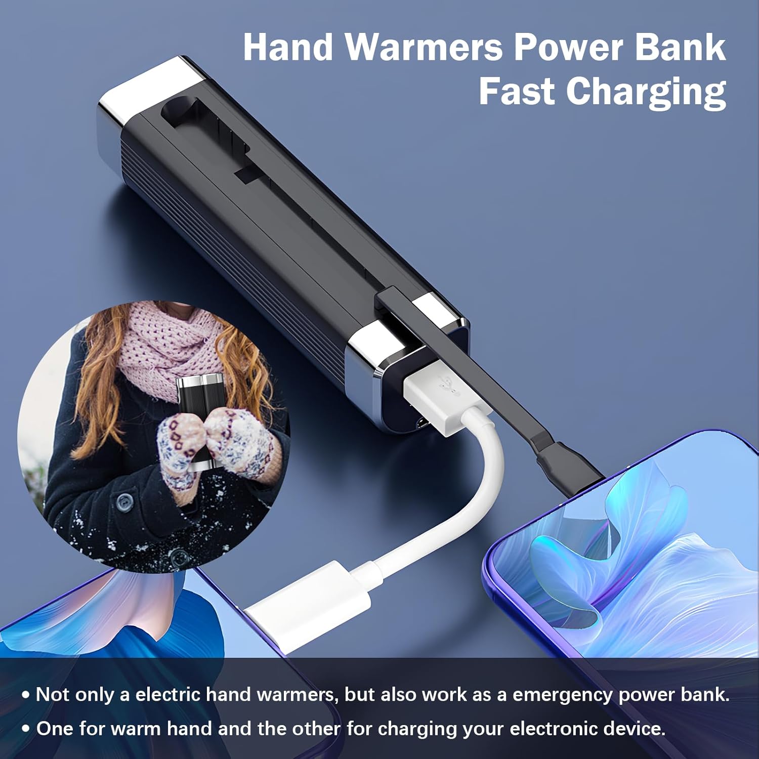 Handwärmer Wiederaufladbar 2 er,10000mAh Tragbarer Taschenwärmer,3 in1USB Batteriebetriebener Elektrischer Magnetischer Handwärmer mit 3 Wärmestufen Wintergeschenke für Frauen,Mann, Familien,Camping. – Bild 3