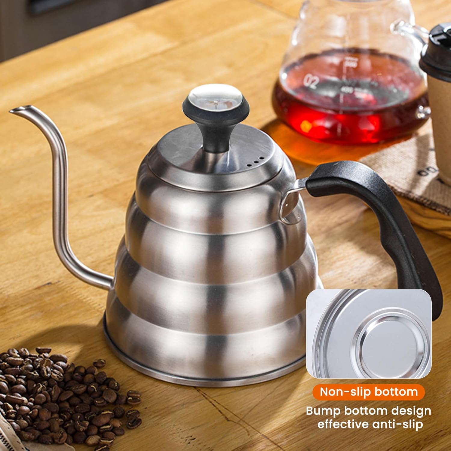Schwanenhals-Wasserkocher: 1200 ml / 40 oz Edelstahl-Wasserkocher Kaffeekanne Wasserkocher Schwanenhals mit Thermometer für alle Herdarten Langlebig, leicht zu reinigen – Bild 7