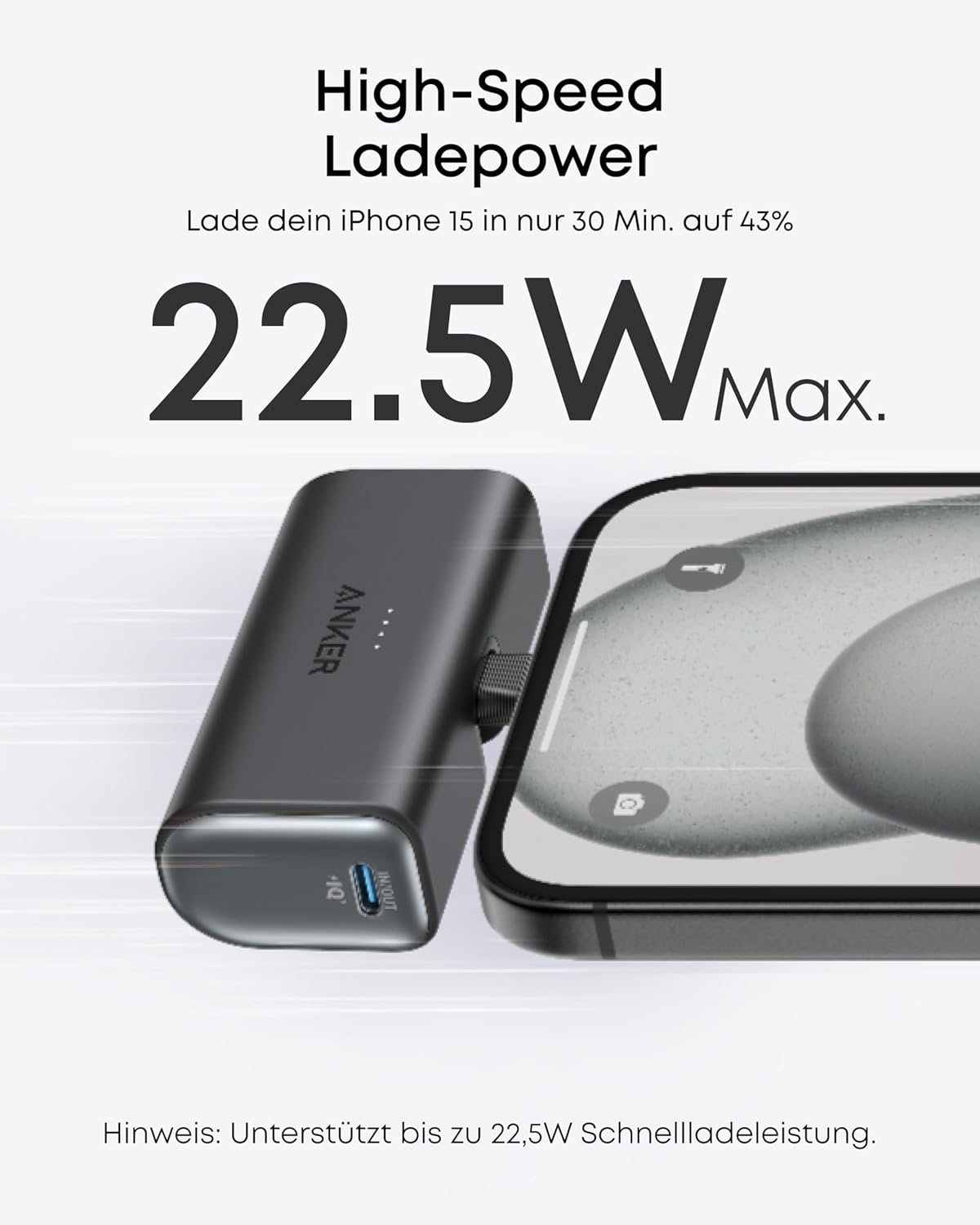 Anker Nano Power Bank, 5000 mAh Power Bank 22,5 W, integrierter faltbarer USB-C-Anschluss, kompatibel mit iPhone 15, Samsung S22/23-Serie, Note20/10-Serie, Huawei, iPad Pro/Air, AirPods und mehr – | Kompatibilität: iPhone 17 / 16 / 15, Samsung S22 / 23, Note 20 / 10, Huawei, iPad Pro / Air, AirPods und mehr – Bild 2