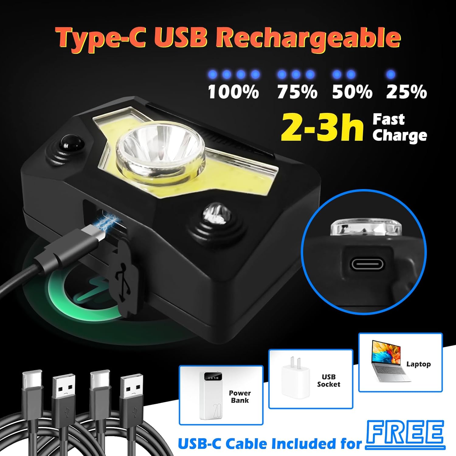 Hyted LED wiederaufladbare Stirnlampe, 2 Stück, 2000 Lumen, superhelle Sensor-LED-Stirnlampe, 14 Lichtmodi, wasserdicht, leichte Stirnlampe zum Angeln, Joggen, Camping – Bild 5