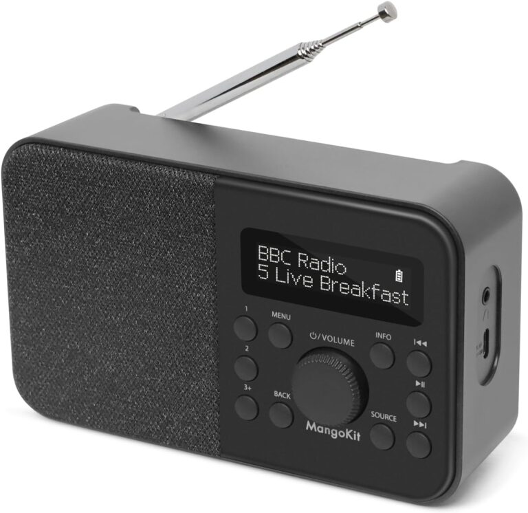 PR2S Tragbares DAB+-Digitalradio, UKW-Radio für die Küche, Bluetooth-Lautsprecher, persönliches DAB-Radio, Display, Wecker und Uhr, 40 voreingestellte Sender, Kopfhöreranschluss, Schwarz