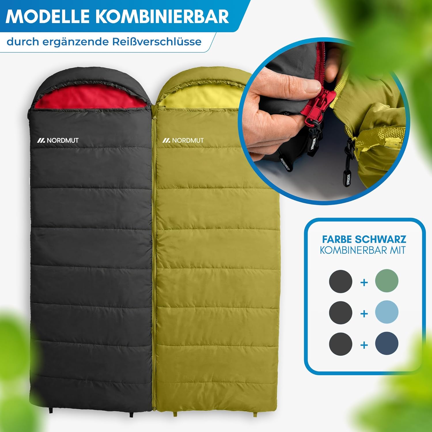 NORDMUT® Deckenschlafsack für Erwachsene mit Zwei-Wege-YKK-Reißverschluss – kleines Packmaß & ultraleicht 1600 g – 3 Jahreszeiten (250 g/m²) – Schlafsack für Camping, Outdoor & Festivals – Bild 6