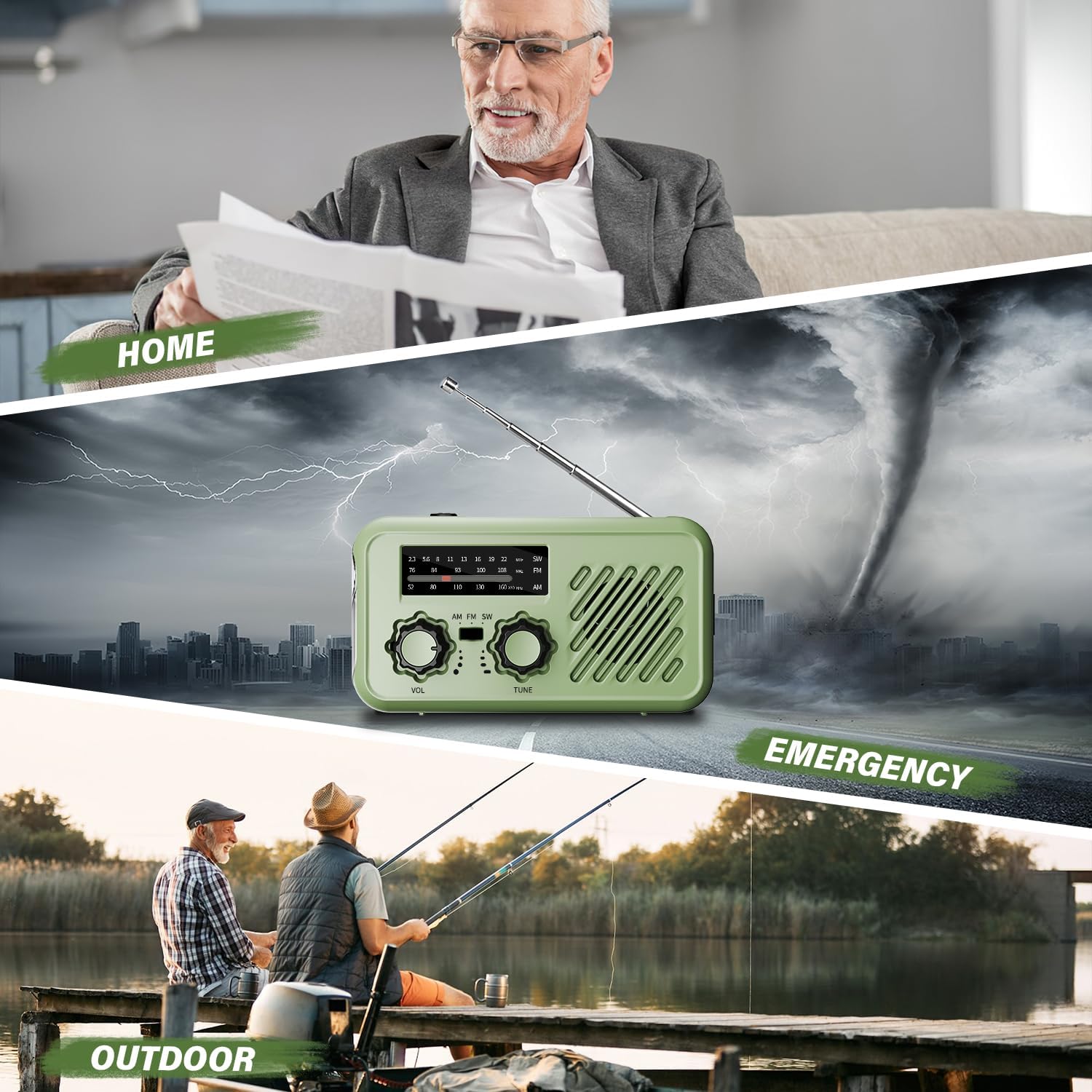 Kurbelradio-Notfall-Weltempfänger-Testsieger, wiederaufladbares Notfallradio mit Kurve und Solar, kleines Radio mit 2000-mAh-Powerbank, LED-Taschenlampe, SOS-Alarm, SW/AM/FM-Kofferradio, Outdoor-Tasche – Bild 6