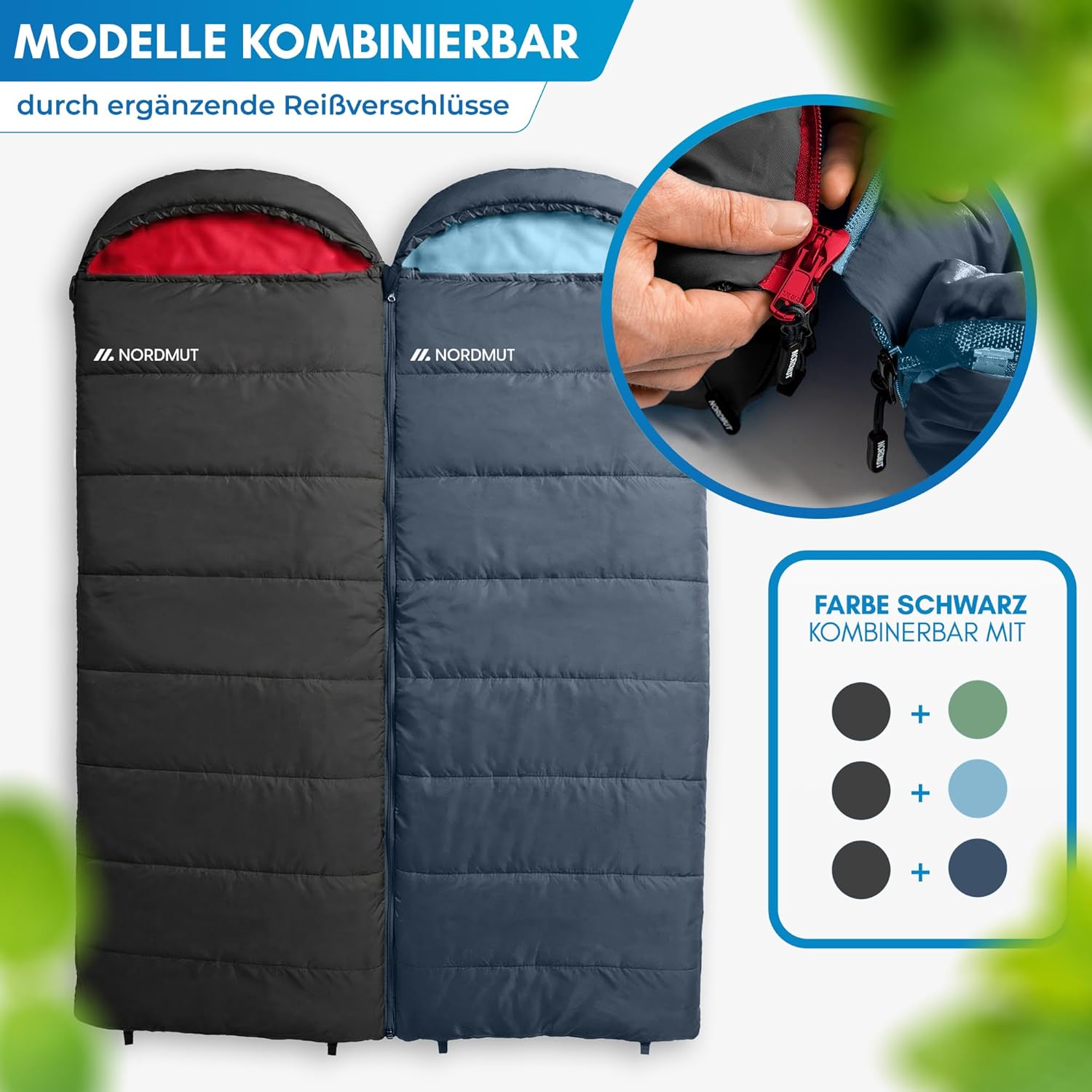 NORDMUT® Deckenschlafsack für Erwachsene mit Zwei-Wege-YKK-Reißverschluss – kleines Packmaß & ultraleicht 1600 g – 3 Jahreszeiten (250 g/m²) – Schlafsack für Camping, Outdoor & Festivals – Bild 6